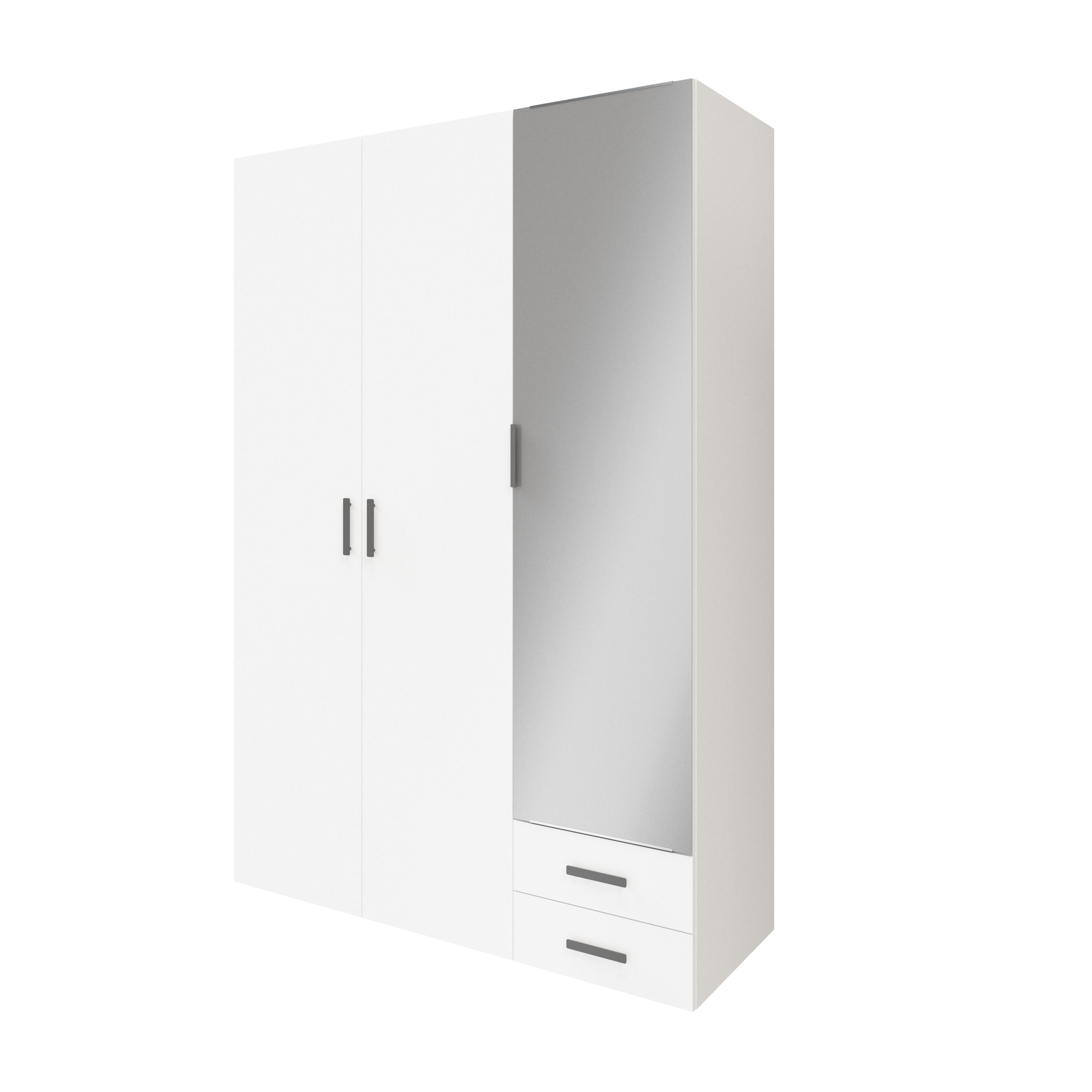 GoodHome Atomia Freestanding Matt white Chipboard Mirrored Triple 2 drawer Wardrobe (H)2250mm (W)1000mm (D)580mm