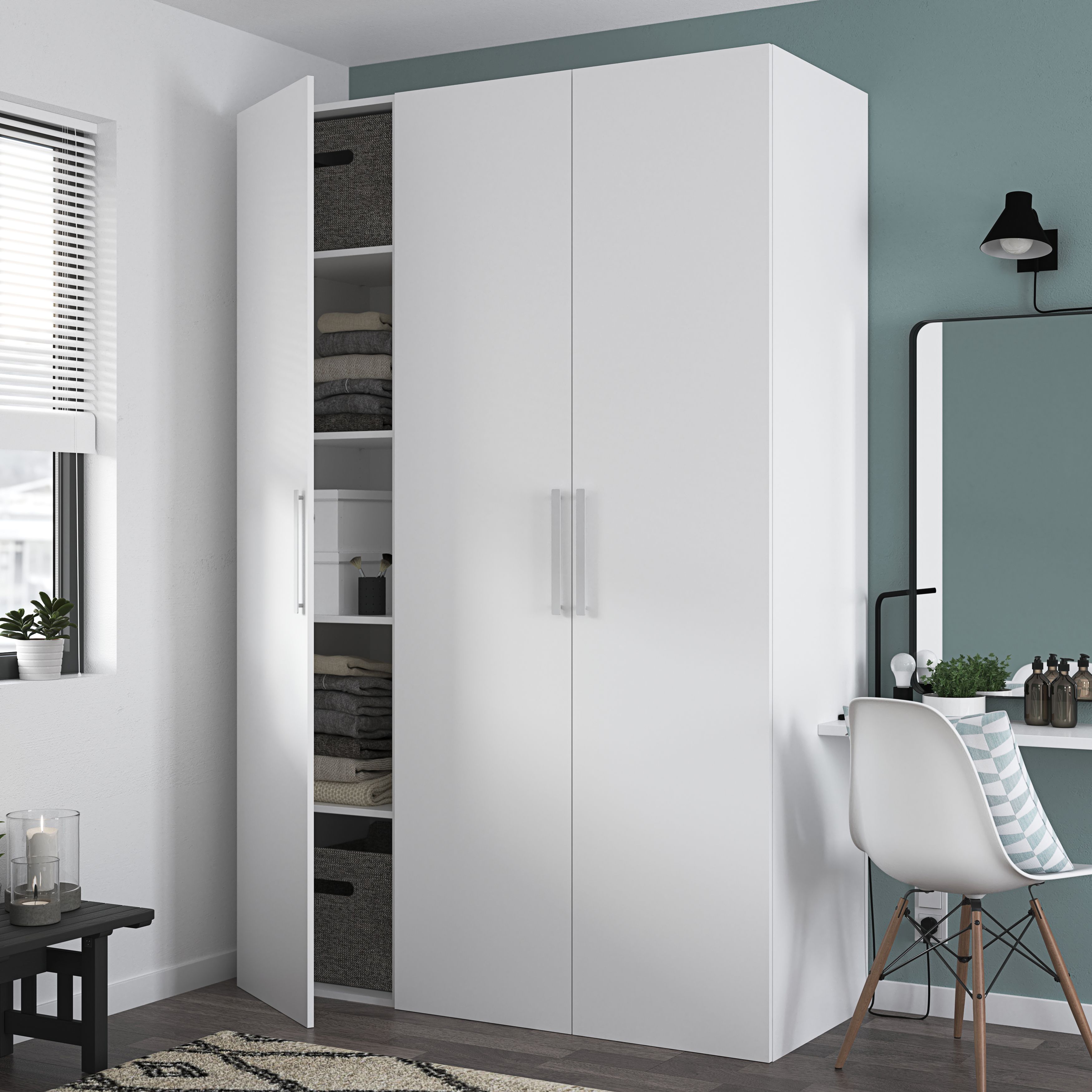GoodHome Atomia Freestanding Matt white Chipboard Wardrobe (H)2250mm (W)1500mm (D)580mm