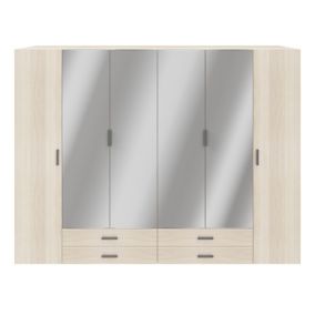 GoodHome Atomia Freestanding Mirrored Matt oak effect 6 door 4 Drawer Large Wardrobe (H)2250mm (W)1000mm (D)580mm