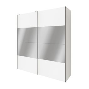 GoodHome Atomia Freestanding Mirrored Matt White 2 door Large Double Sliding door wardrobe (H)2250mm (W)2000mm (D)635mm