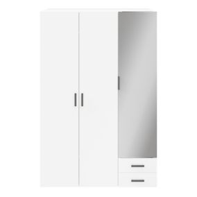 GoodHome Atomia Freestanding Mirrored Matt white 3 door 2 Drawer Large Triple Wardrobe (H)2250mm (W)1000mm (D)580mm