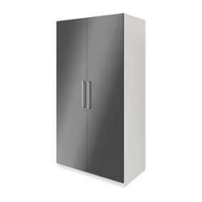 GoodHome Atomia Freestanding Modern Gloss & matt white & anthracite Large Double Wardrobe (H)1929mm (W)1000mm (D)596mm