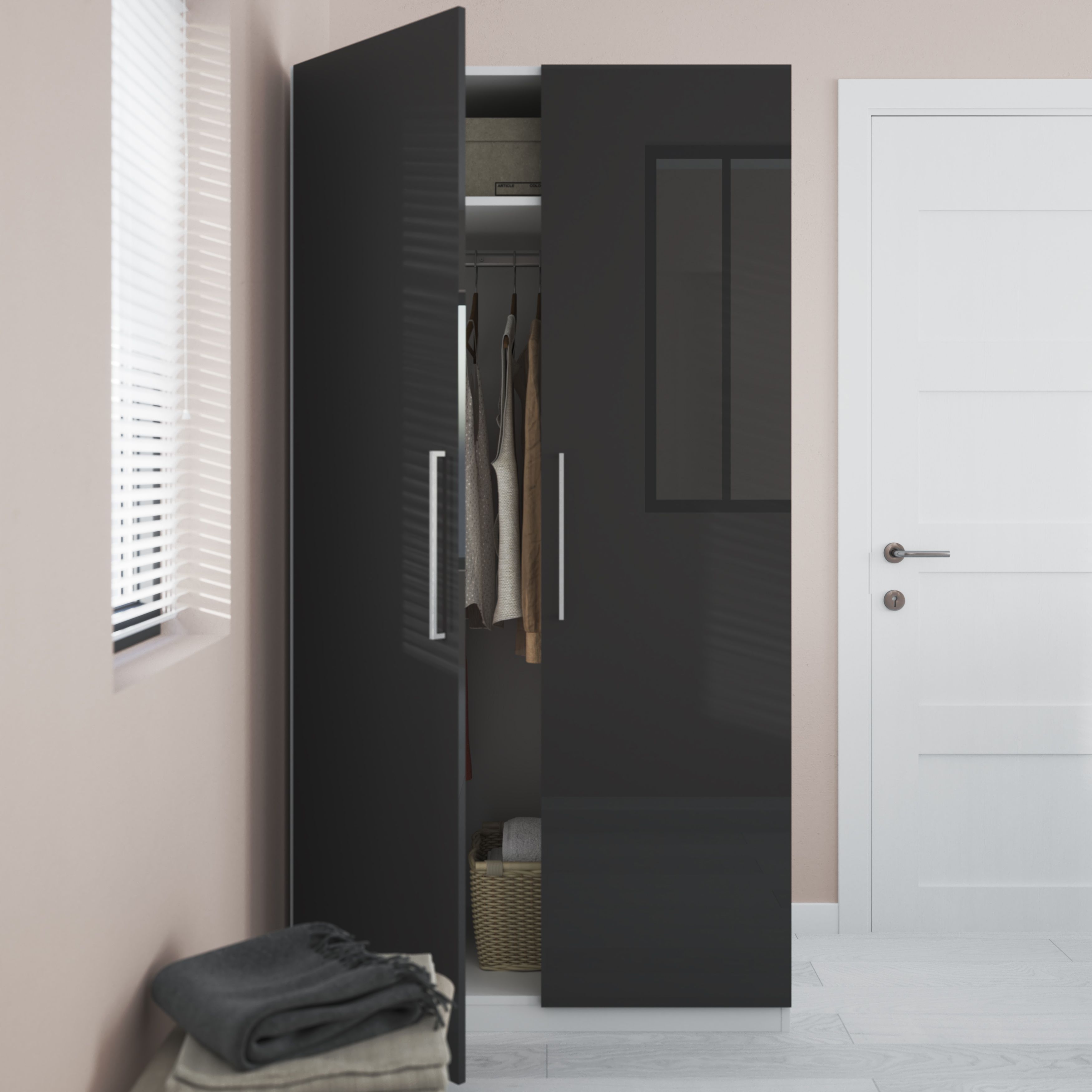 GoodHome Atomia Freestanding Modern Gloss & matt white & anthracite Large Double Wardrobe (H)1929mm (W)1000mm (D)596mm