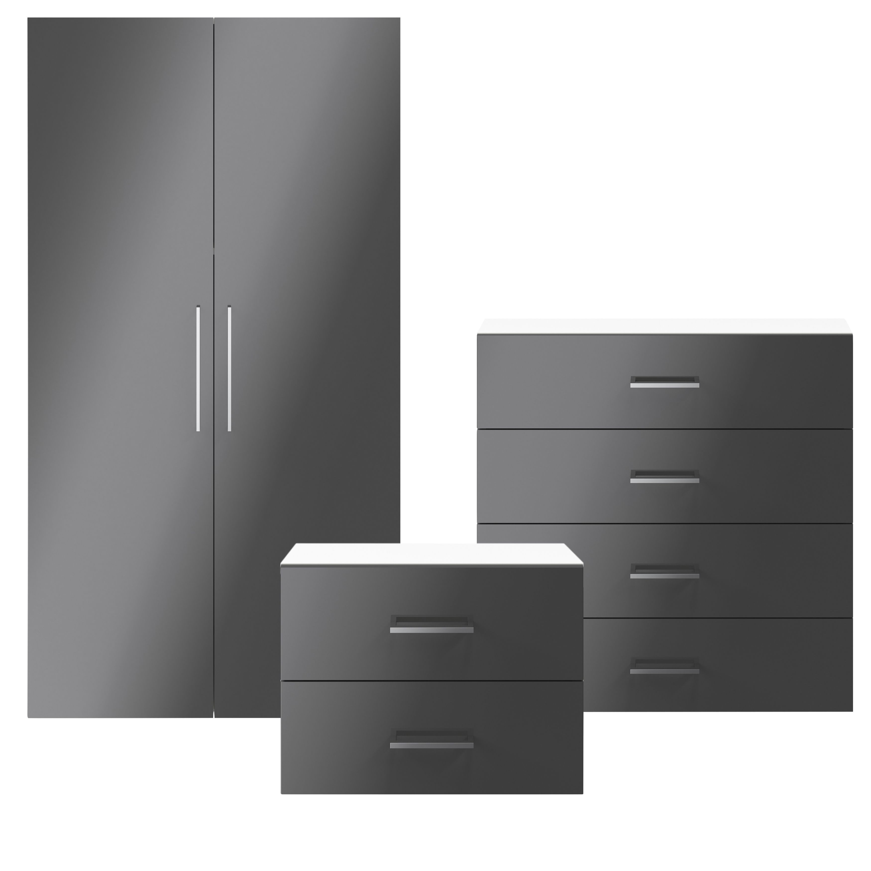 GoodHome Atomia Freestanding Modern Gloss & matt white & anthracite Large Double Wardrobe (H)1929mm (W)1000mm (D)596mm