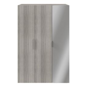 GoodHome Atomia Freestanding Modern Matt grey oak effect Mirrored Triple Wardrobe (H)2250mm (W)1000mm (D)580mm