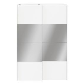 GoodHome Atomia Freestanding Opaque Mirrored White Large Double Sliding door wardrobe (H)2250mm (W)1500mm (D)635mm