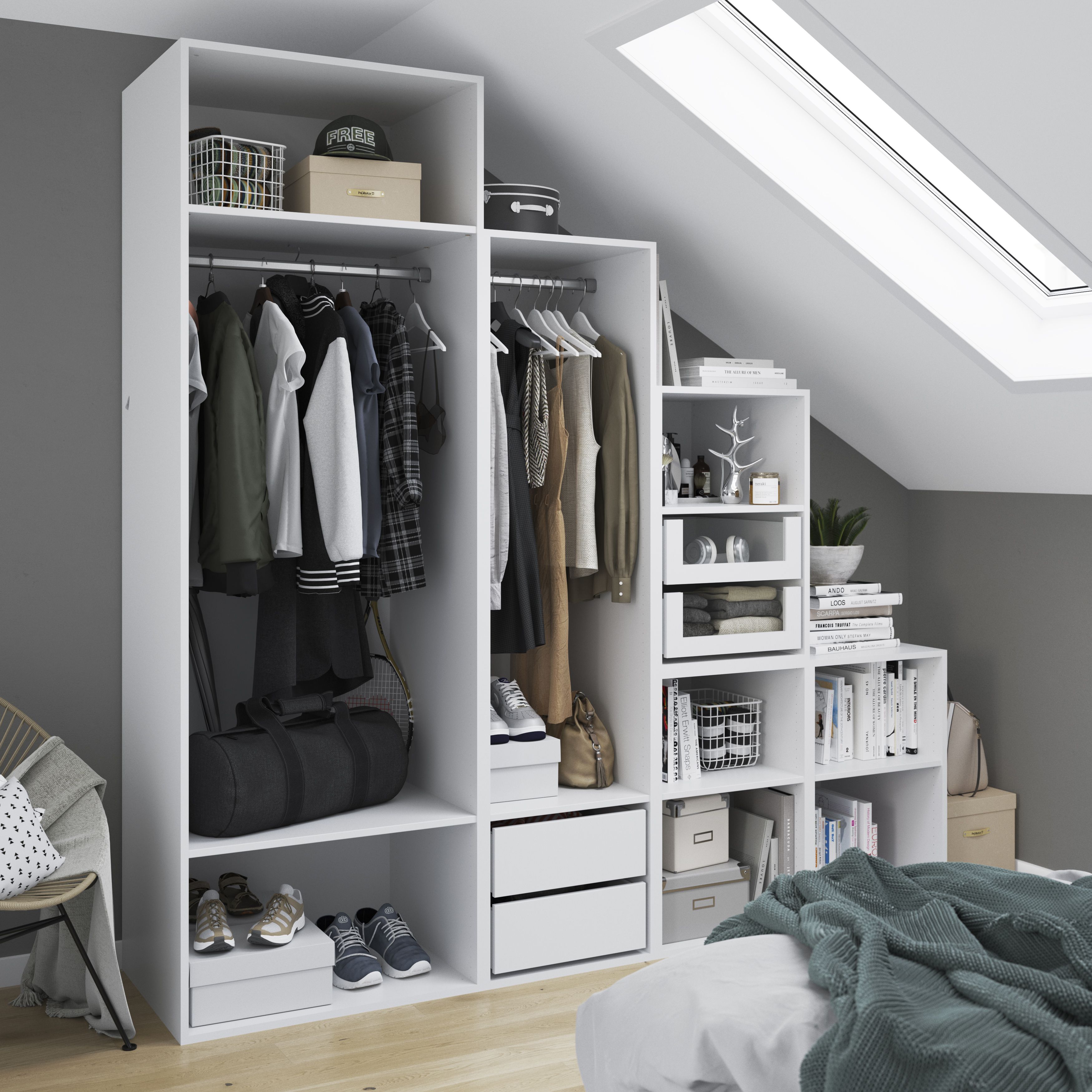 GoodHome Atomia Freestanding White Chipboard Wardrobe, clothing & shoes organiser (H)2250mm (W)750mm (D)580mm