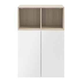 GoodHome Atomia Freestanding White Door, Oak effect Office & living storage (H)850mm (W)750mm (D)370mm