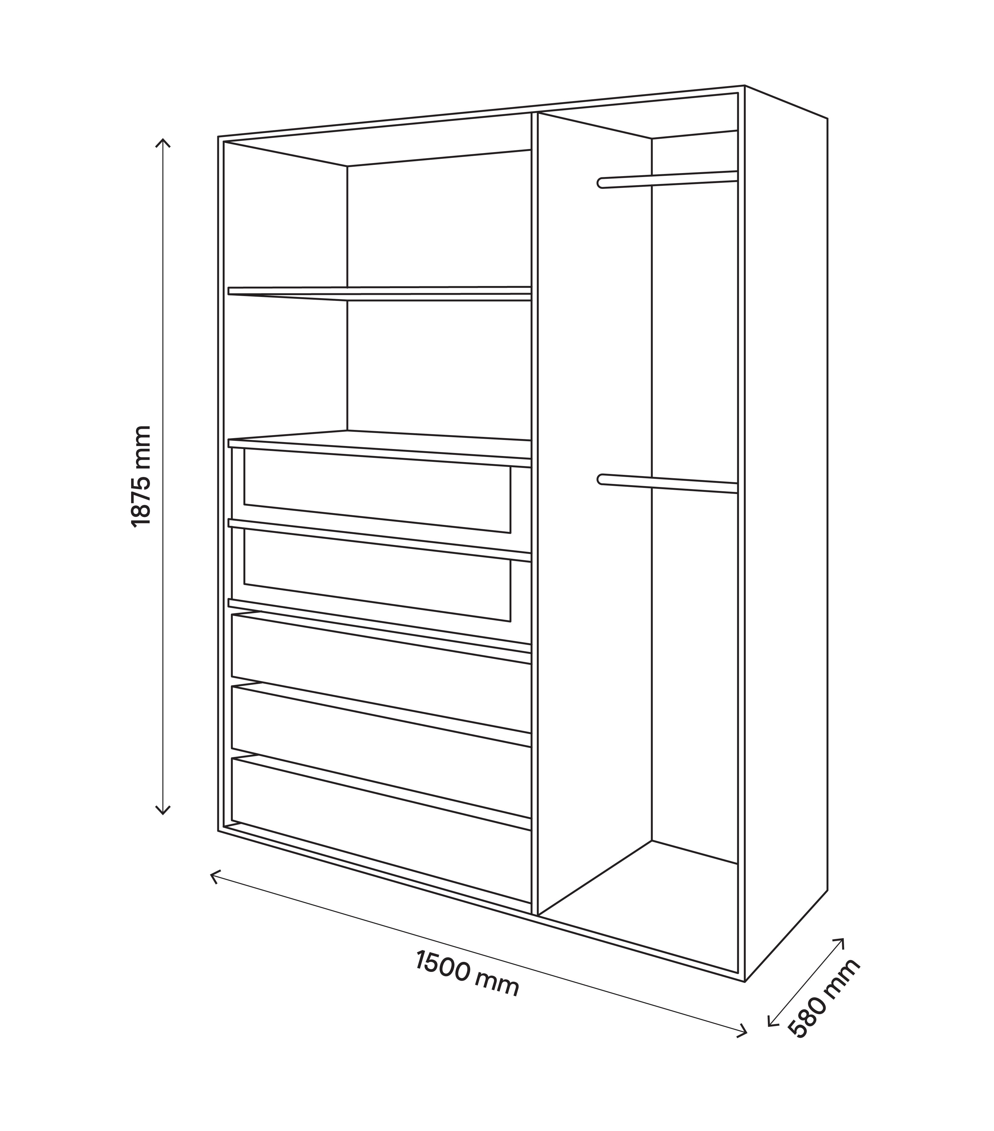 GoodHome Atomia Freestanding White Particle board Wardrobe, clothing & shoes organiser (H)1875mm (W)1500mm (D)580mm
