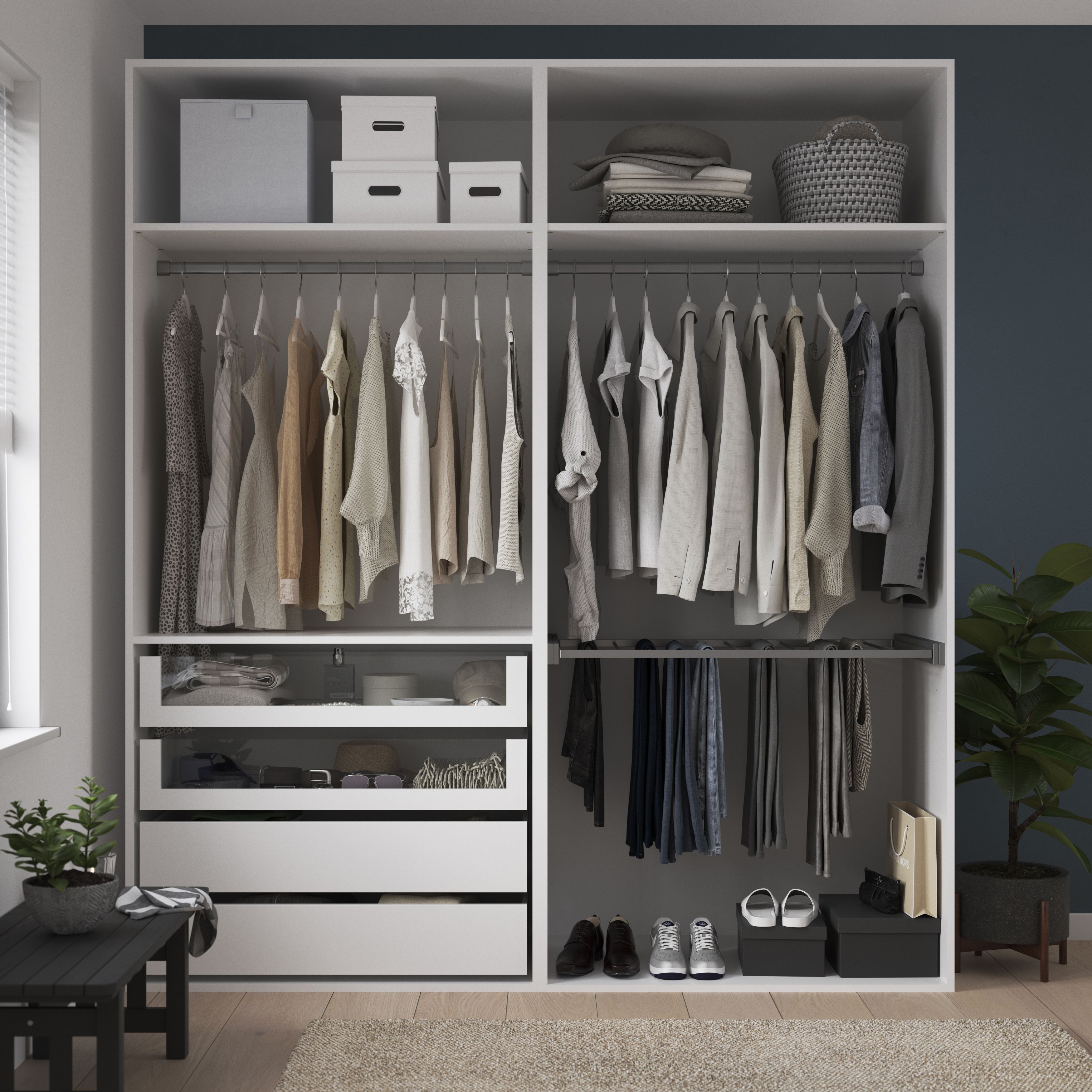 GoodHome Atomia Freestanding White Particle board Wardrobe, clothing & shoes organiser (H)2250mm (W)2000mm (D)655mm
