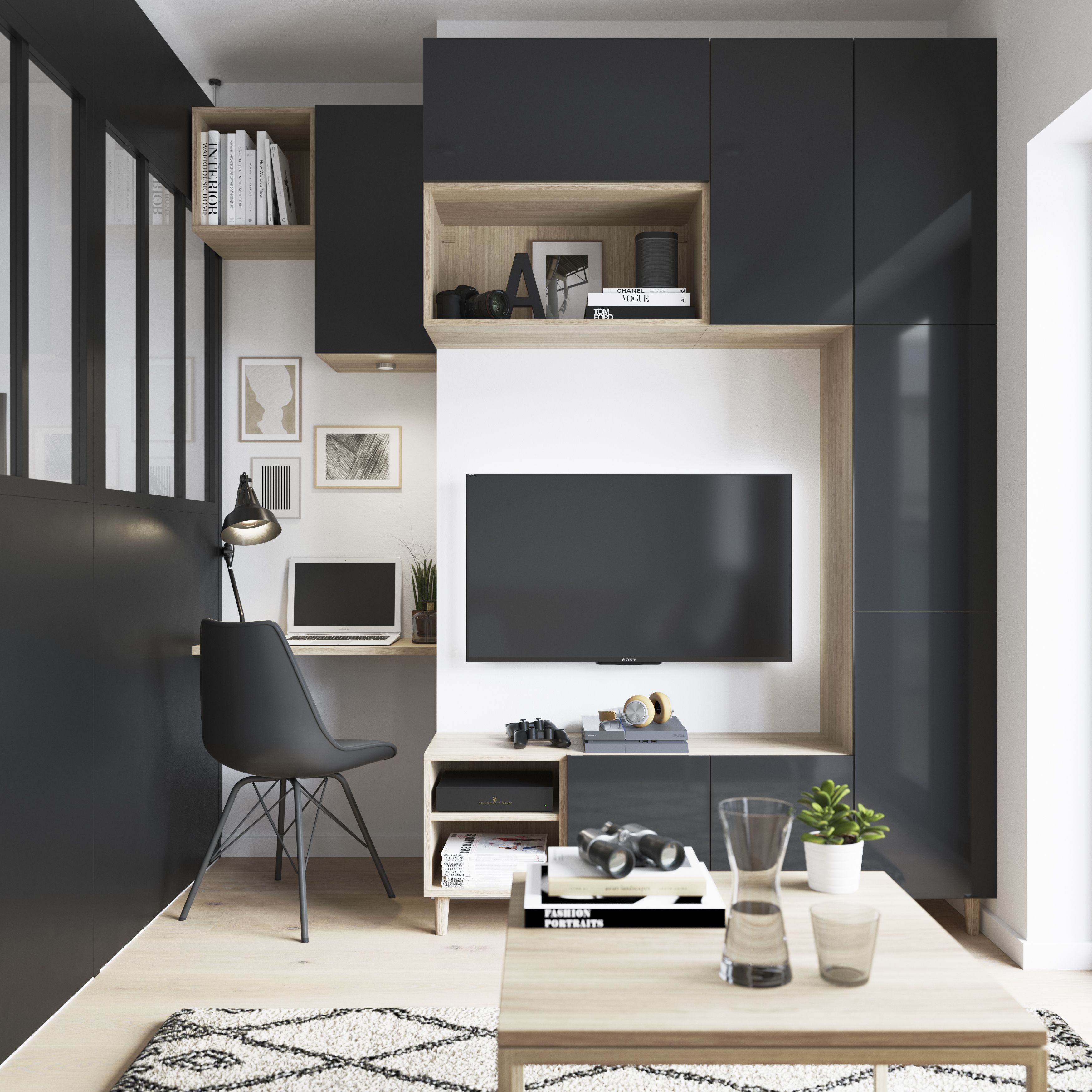 GoodHome Atomia Gloss Anthracite Non-mirrored Modular furniture door, (H) 1872mm (W) 372mm