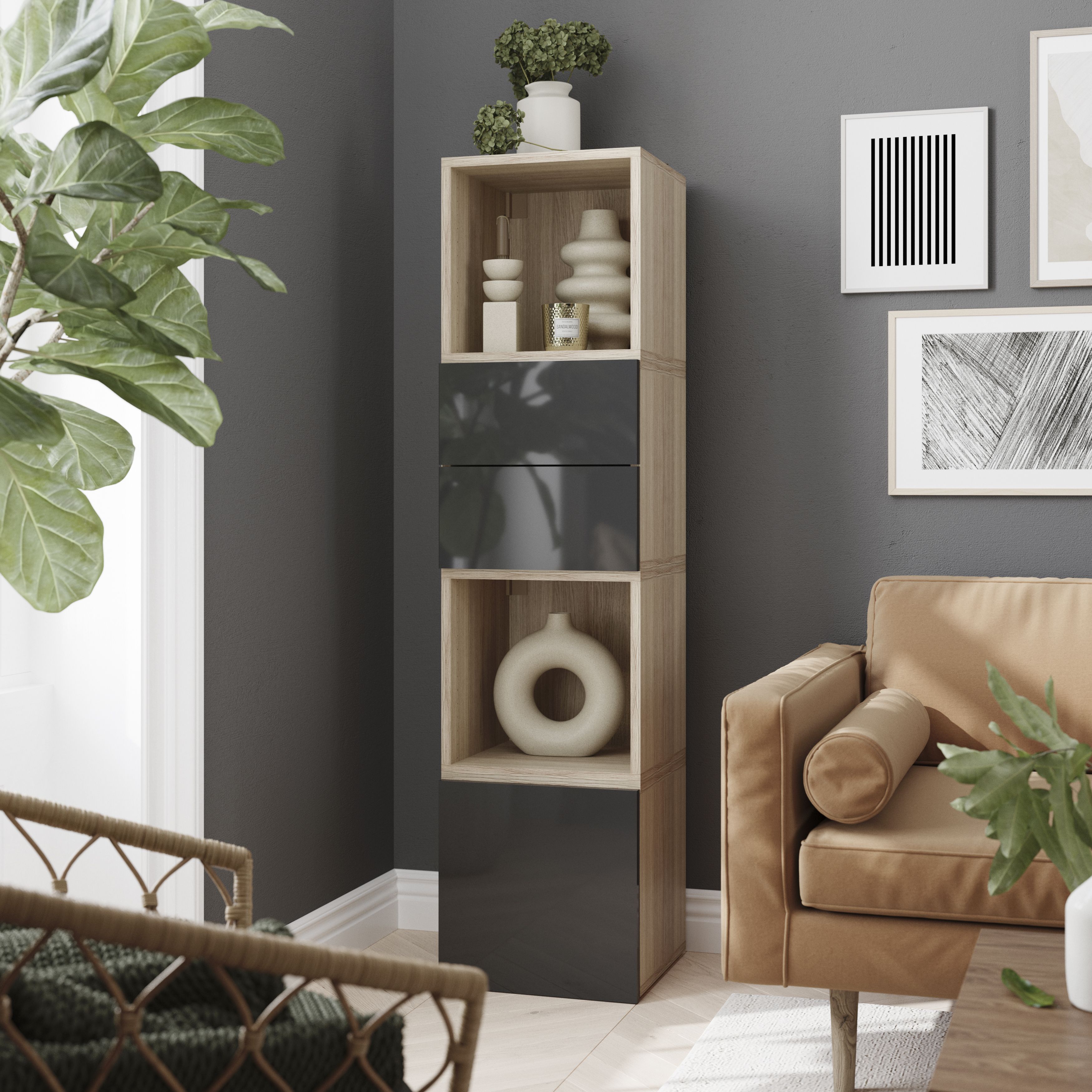 GoodHome Atomia Gloss Anthracite Non-mirrored Modular furniture door, (H) 372mm (W) 372mm
