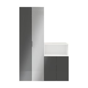 GoodHome Atomia Gloss anthracite & white Particle board Mirrored door Hallway storage unit kit (H)1125mm (W)1500mm (D)450mm