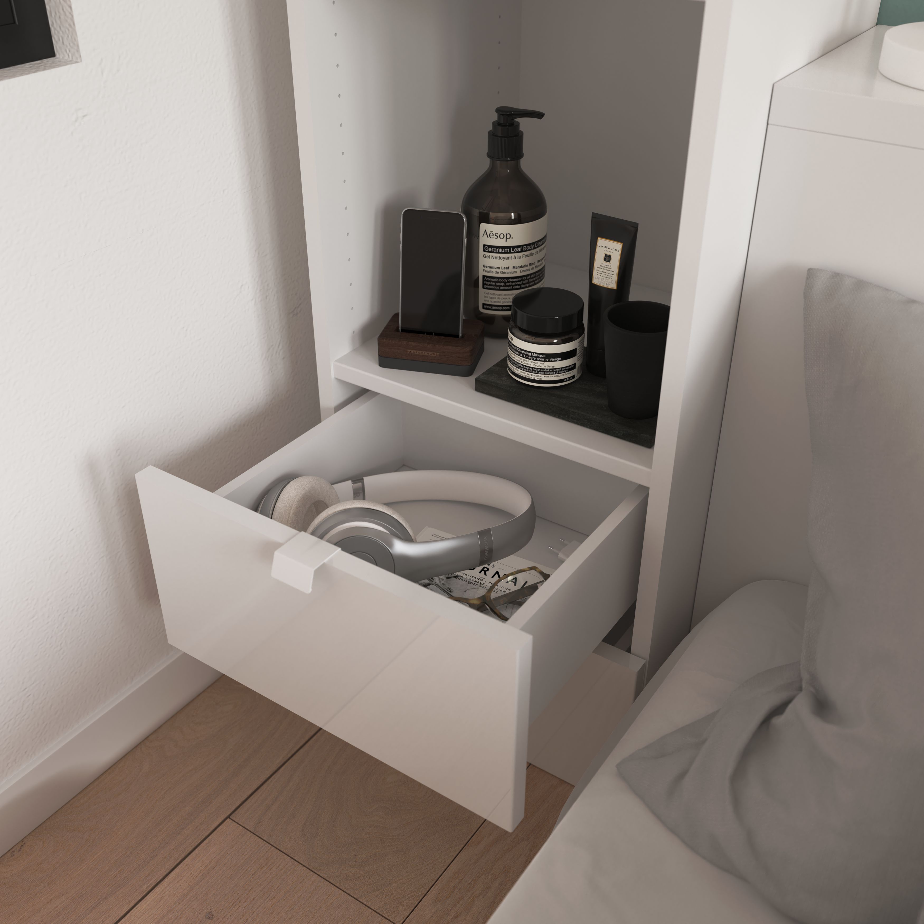 GoodHome Atomia Gloss white Slab External Drawer (H)184.5mm (W)372mm (D)300mm, Set of 2