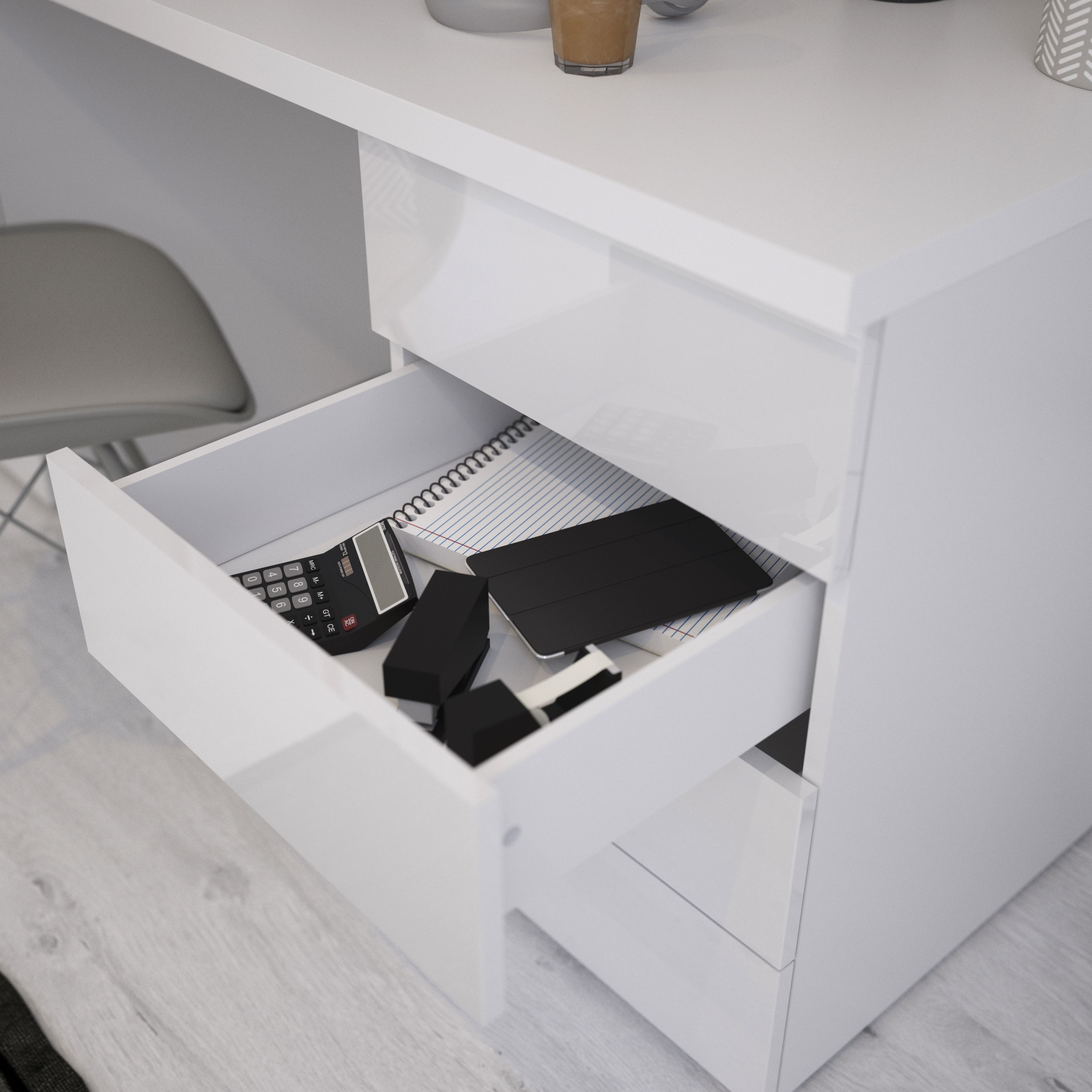 GoodHome Atomia Gloss white Slab External Drawer (H)184.5mm (W)497mm (D)500mm, Set of 2