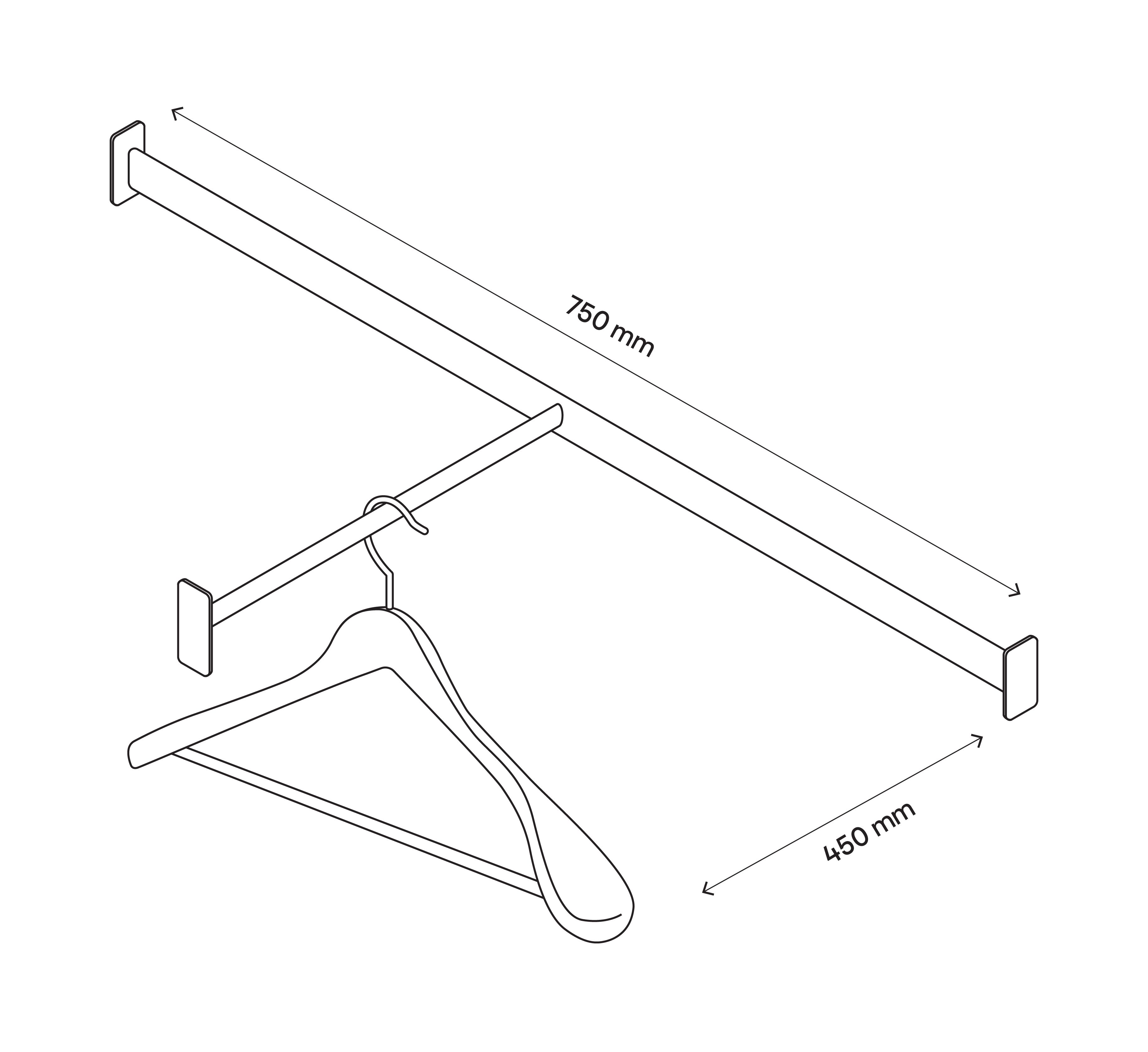 GoodHome Atomia Grey metallic effect Wardrobe Frontal hanging bar, (L)713mm (D)580mm