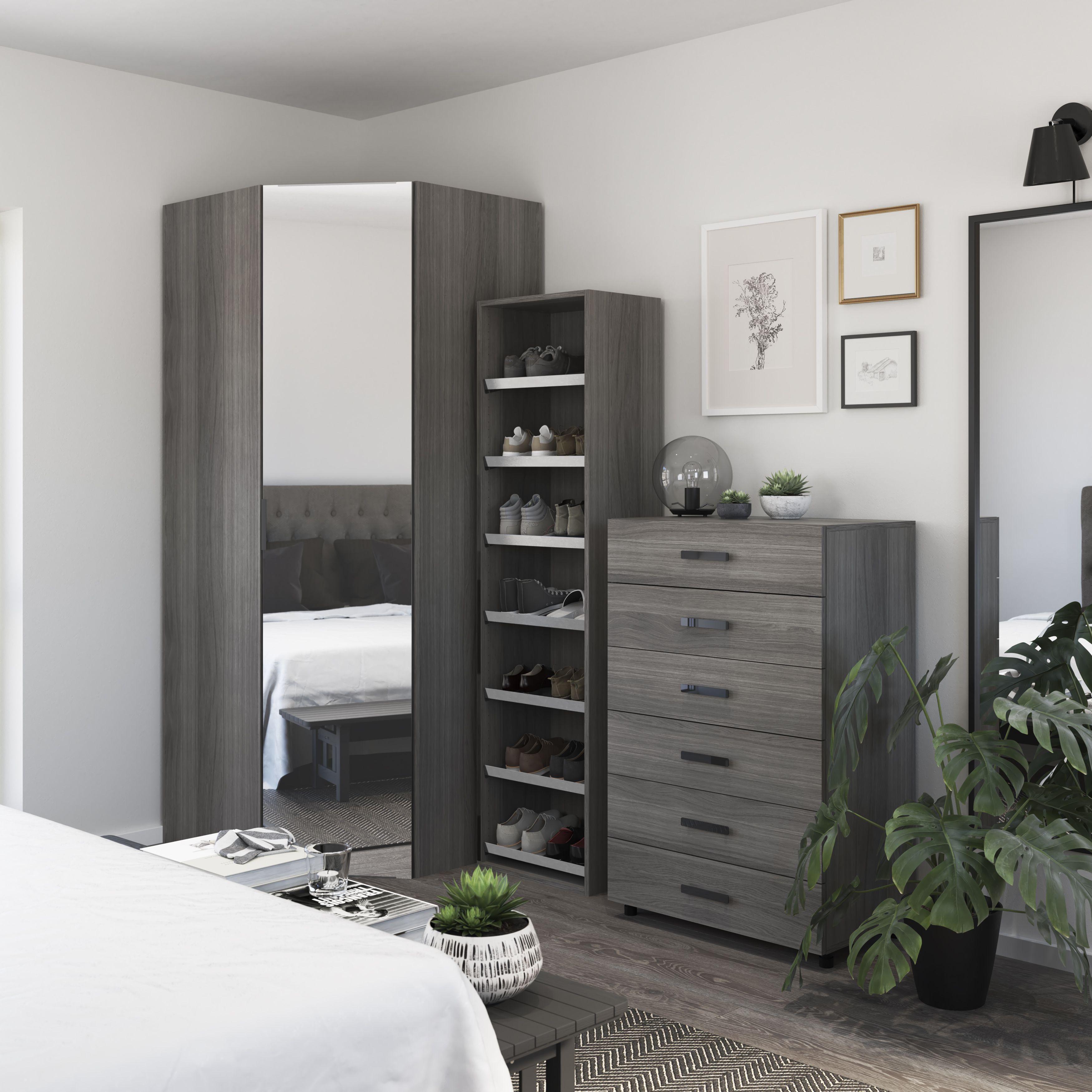 GoodHome Atomia Matt grey oak effect Corner storage unit