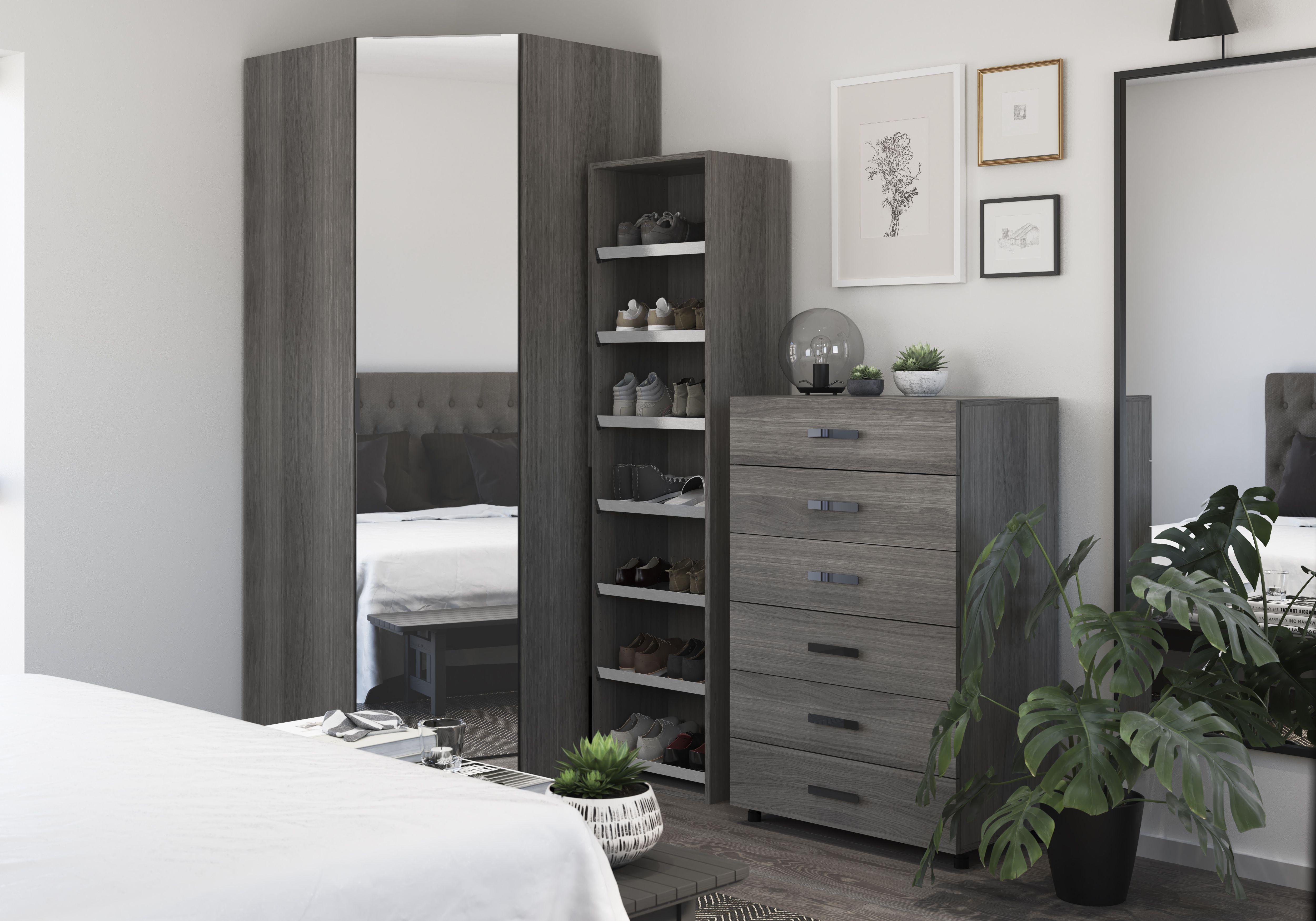 GoodHome Atomia Matt grey oak effect Corner storage unit