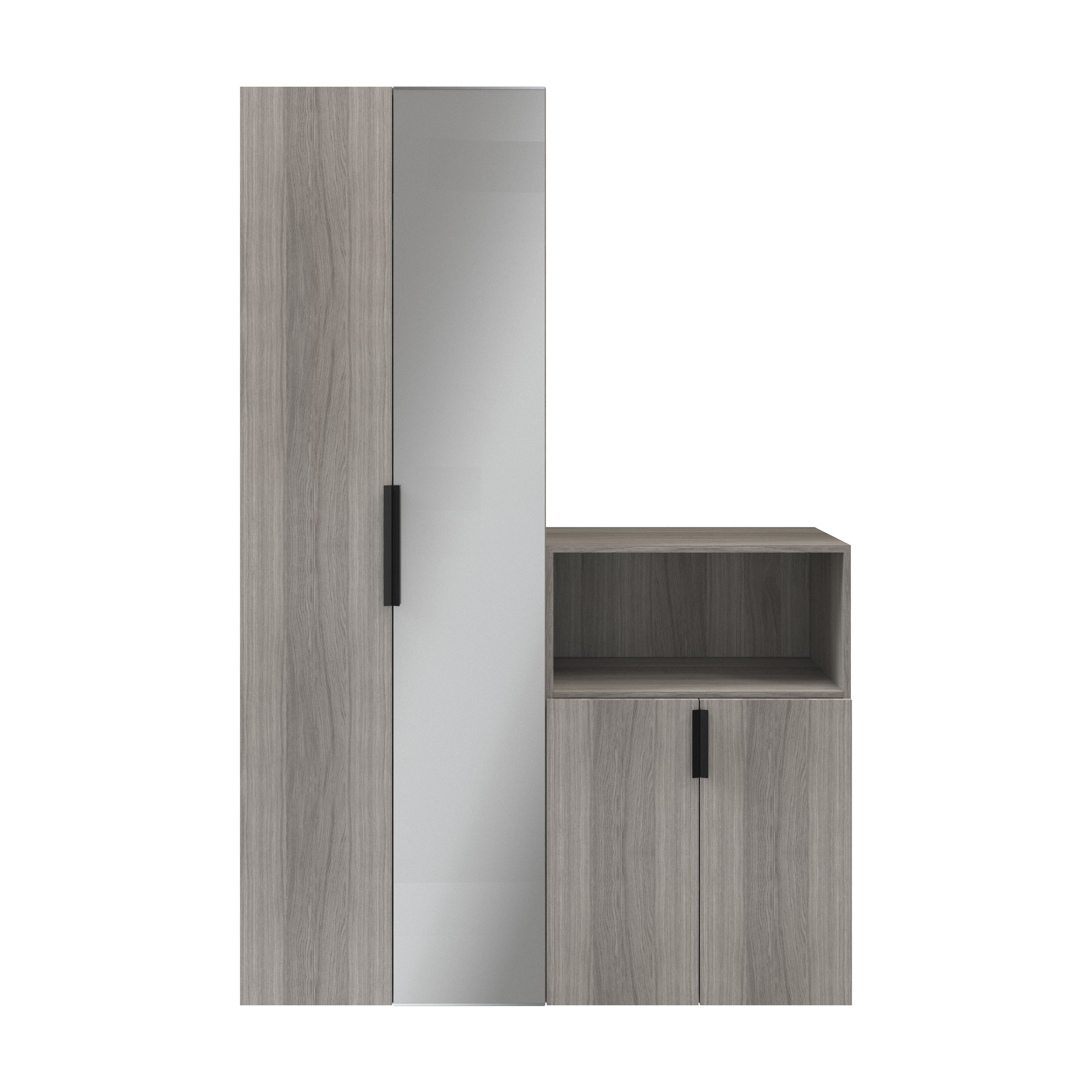 GoodHome Atomia Matt grey oak effect Particle board Mirrored door Hallway storage unit kit (H)1125mm (W)1500mm (D)450mm