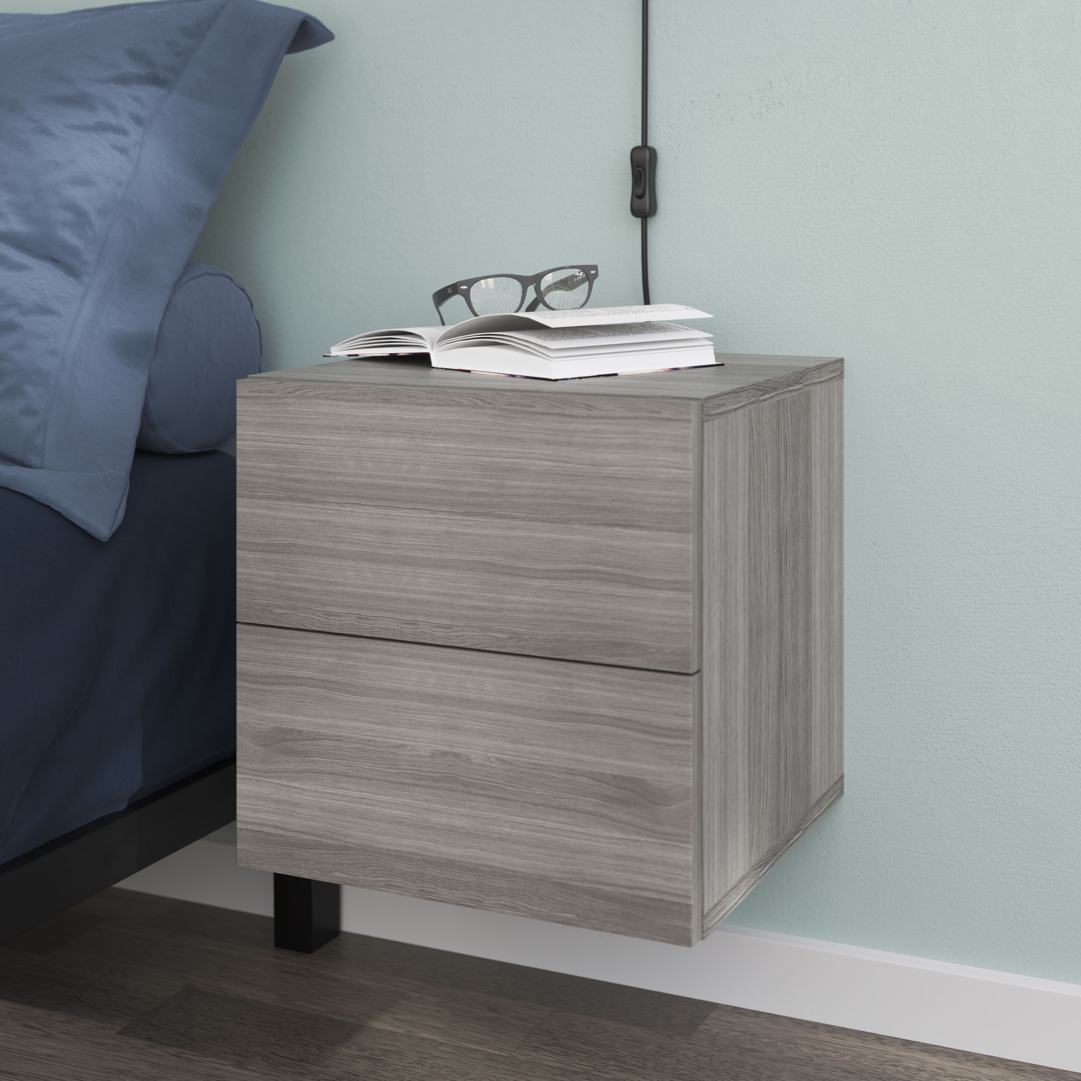 GoodHome Atomia Matt grey oak effect Slab External Drawer (H)184.5mm (W)372mm (D)300mm, Set of 2