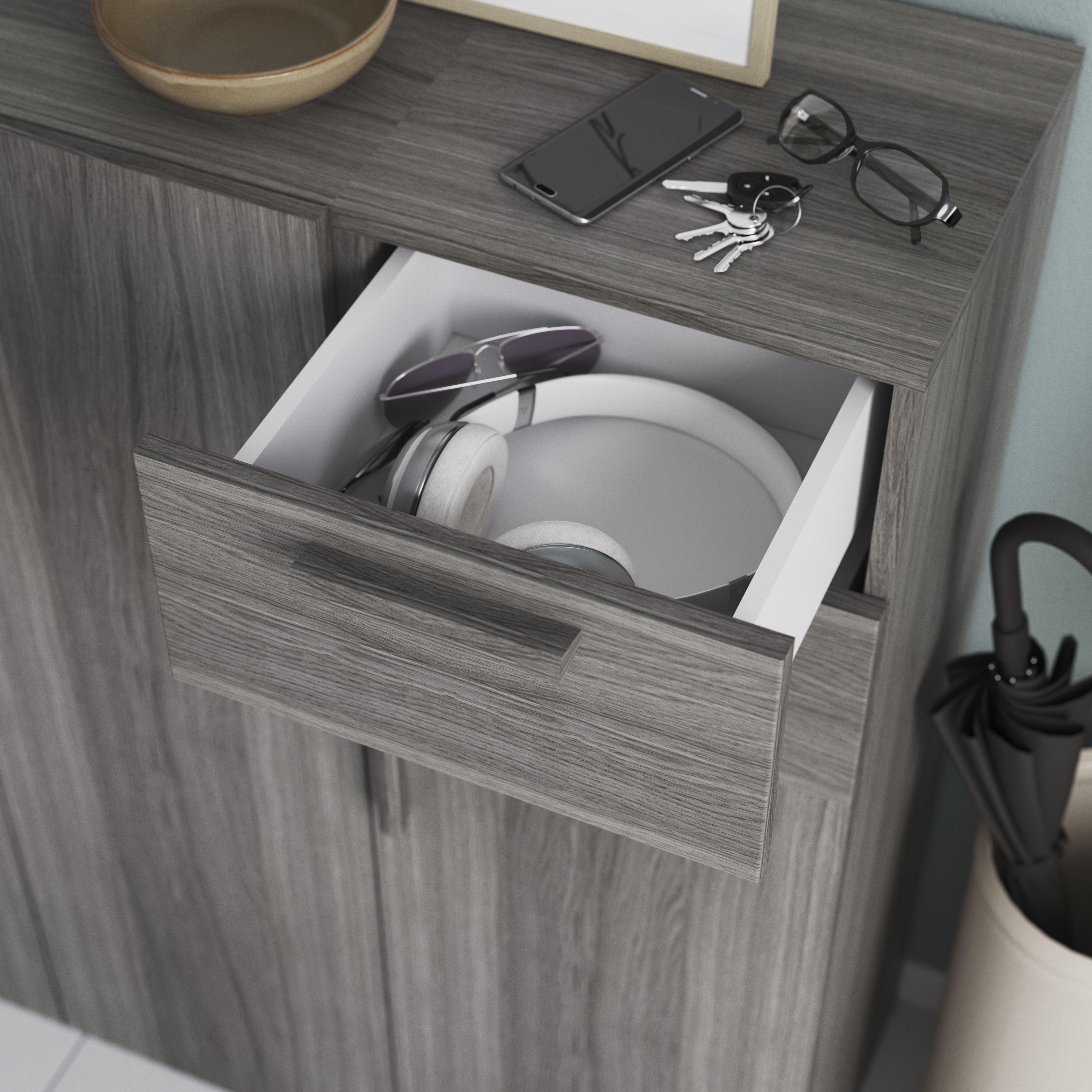 GoodHome Atomia Matt grey oak effect Slab External Drawer (H)184.5mm (W)372mm (D)300mm, Set of 2