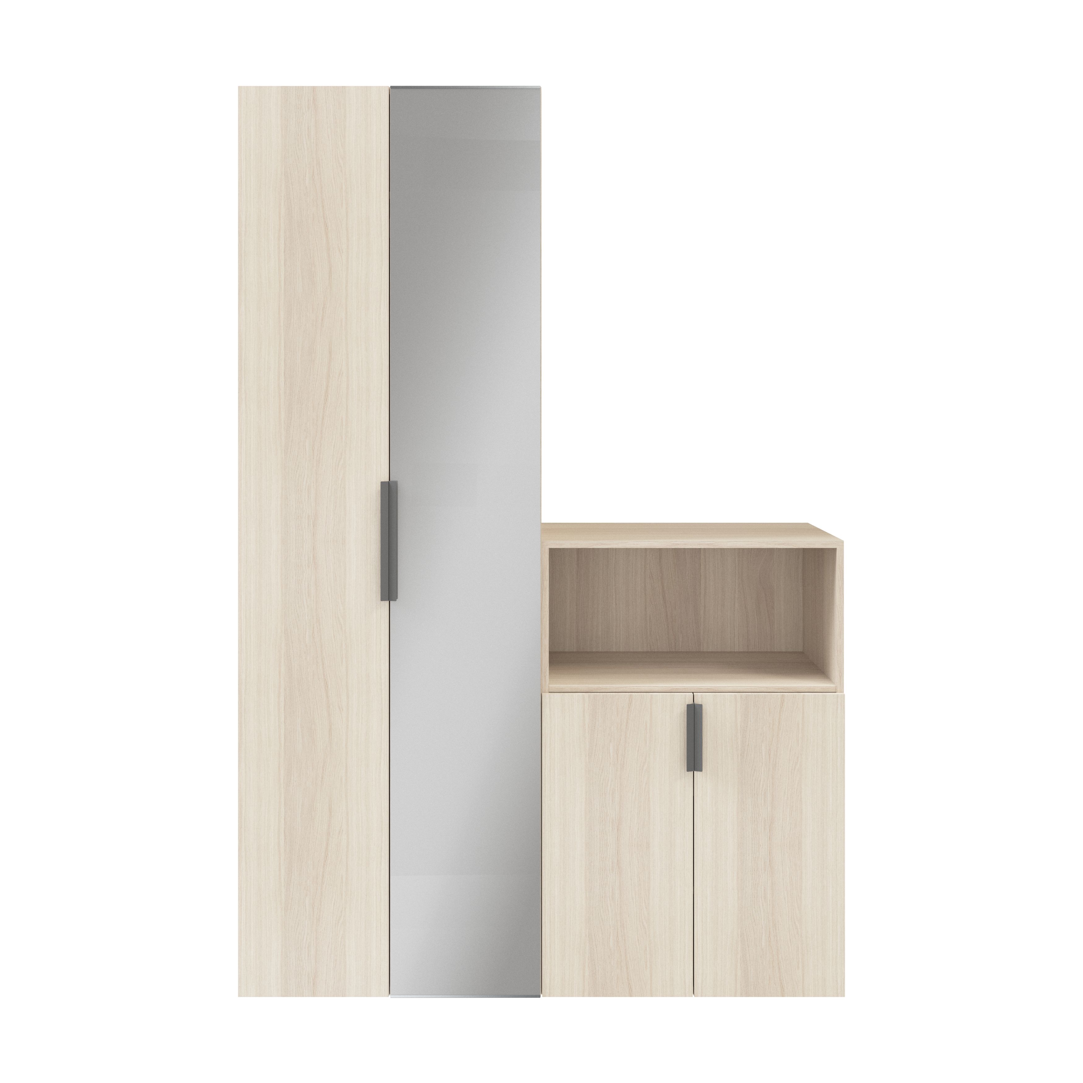 GoodHome Atomia Matt oak effect Particle board Hallway storage unit kit (H)1125mm (W)1500mm (D)450mm