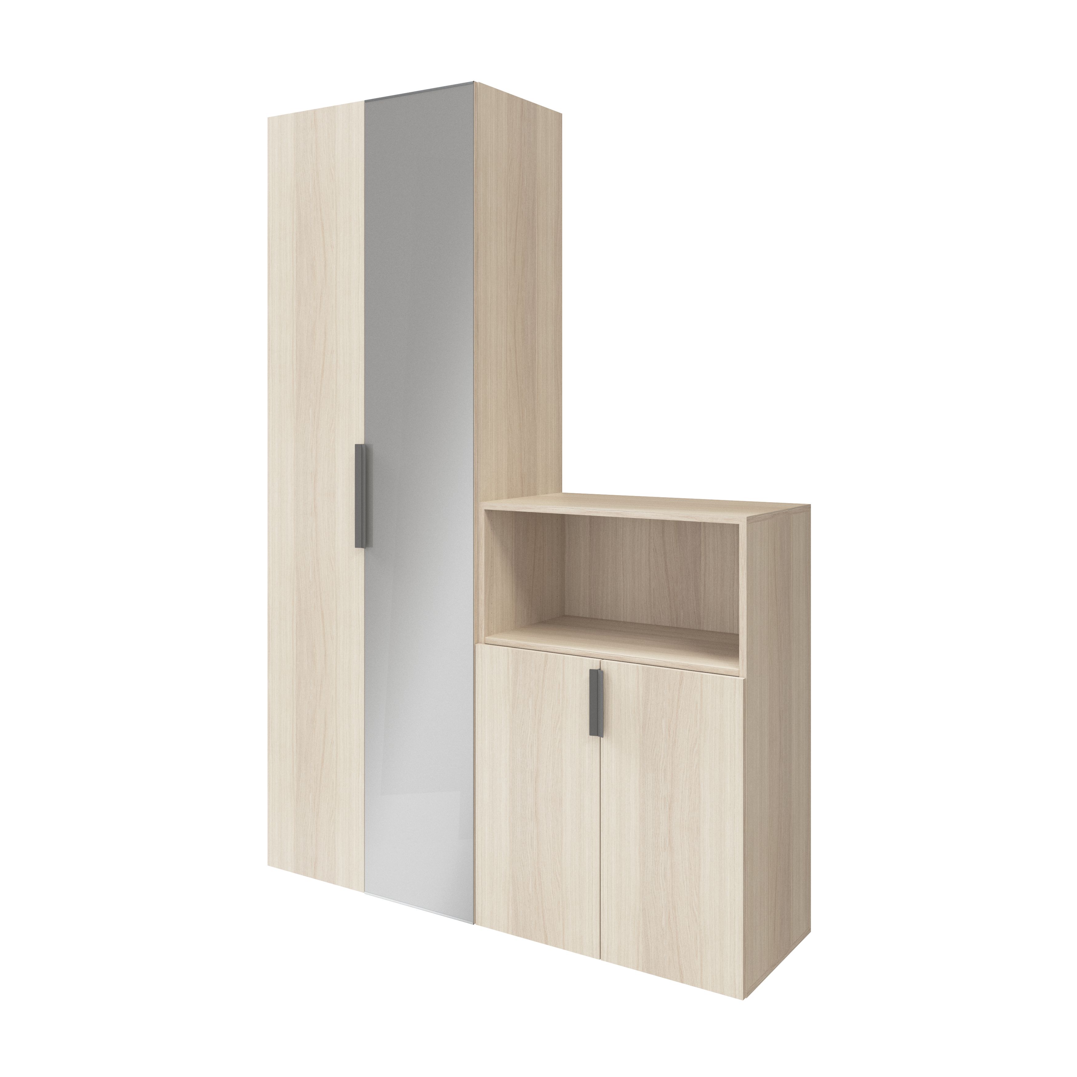 GoodHome Atomia Matt oak effect Particle board Hallway storage unit kit (H)1125mm (W)1500mm (D)450mm