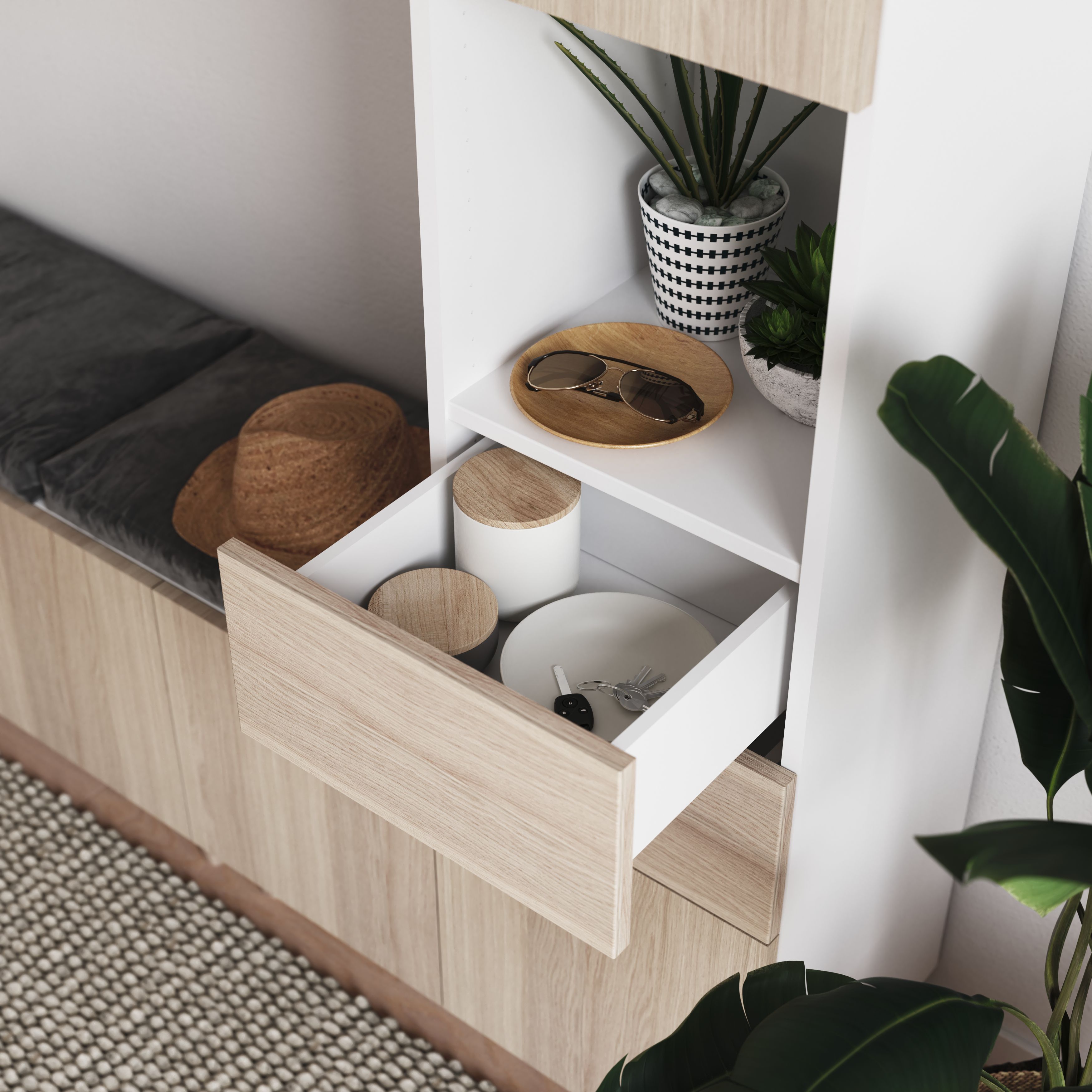 GoodHome Atomia Matt oak effect Slab External Drawer (H)184.5mm (W)372mm (D)300mm, Set of 2