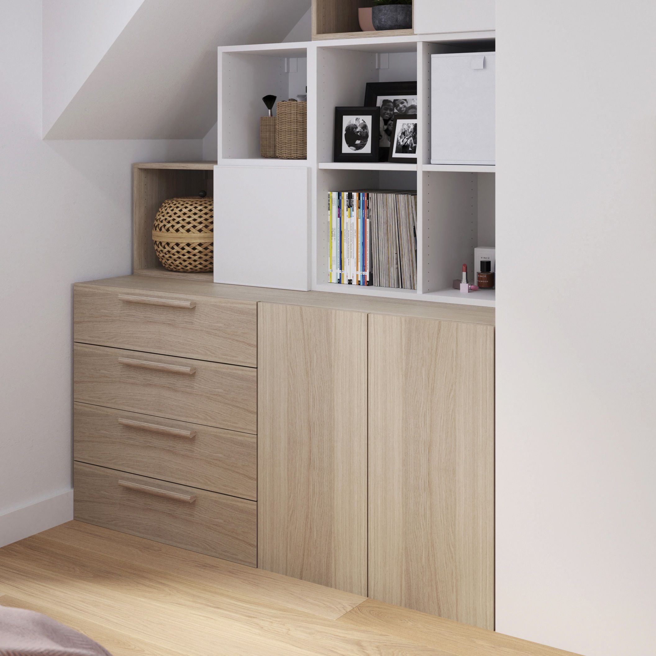 GoodHome Atomia Matt oak effect Slab External Drawer (H)184.5mm (W)747mm (D)500mm, Set of 2