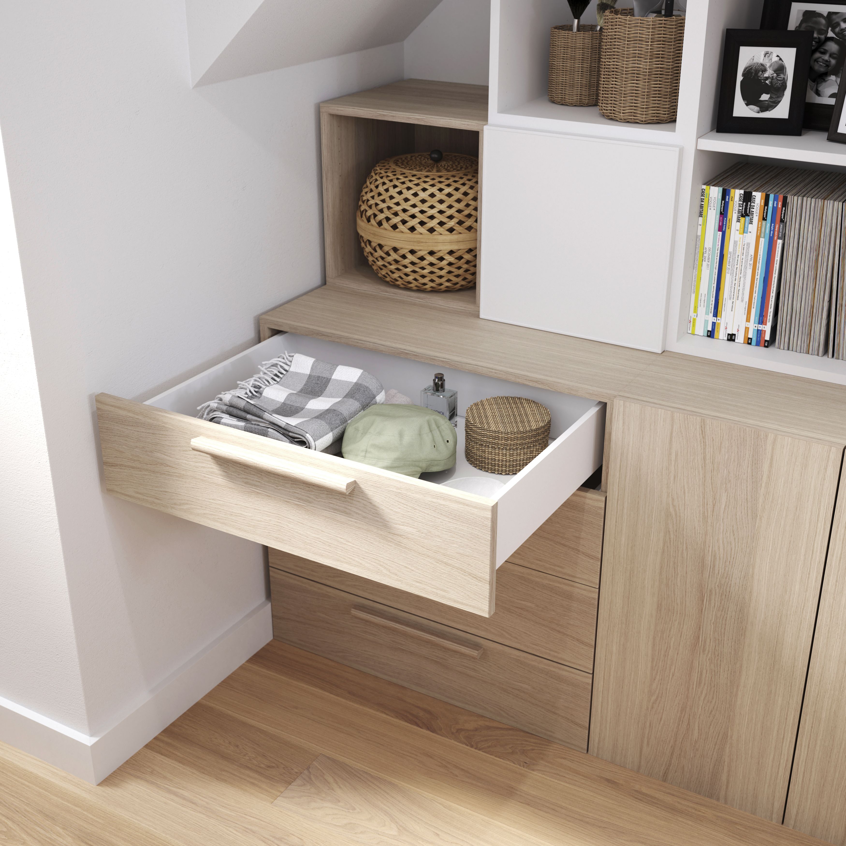 GoodHome Atomia Matt oak effect Slab External Drawer (H)184.5mm (W)747mm (D)500mm, Set of 2