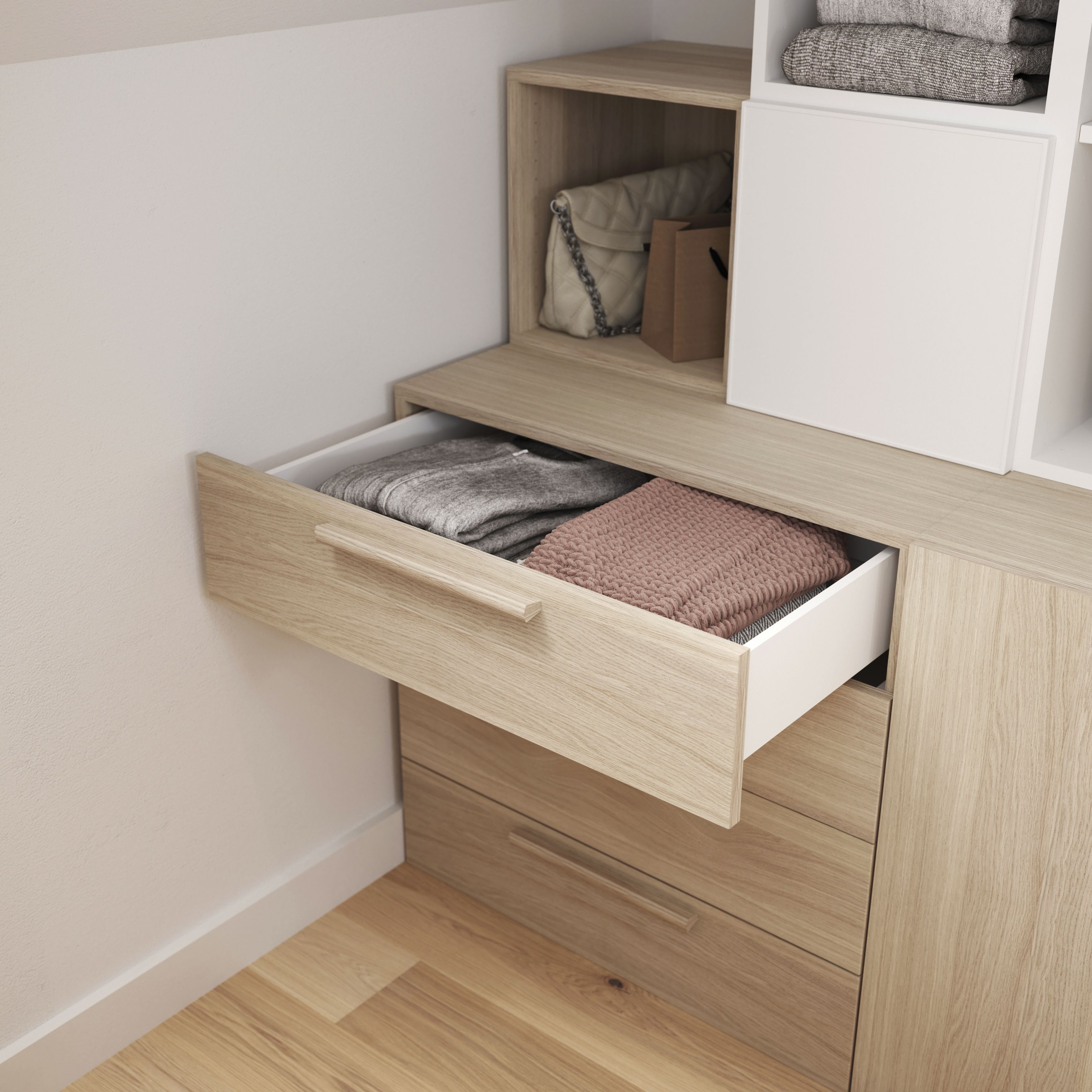 GoodHome Atomia Matt oak effect Slab External Drawer (H)184.5mm (W)747mm (D)500mm, Set of 2