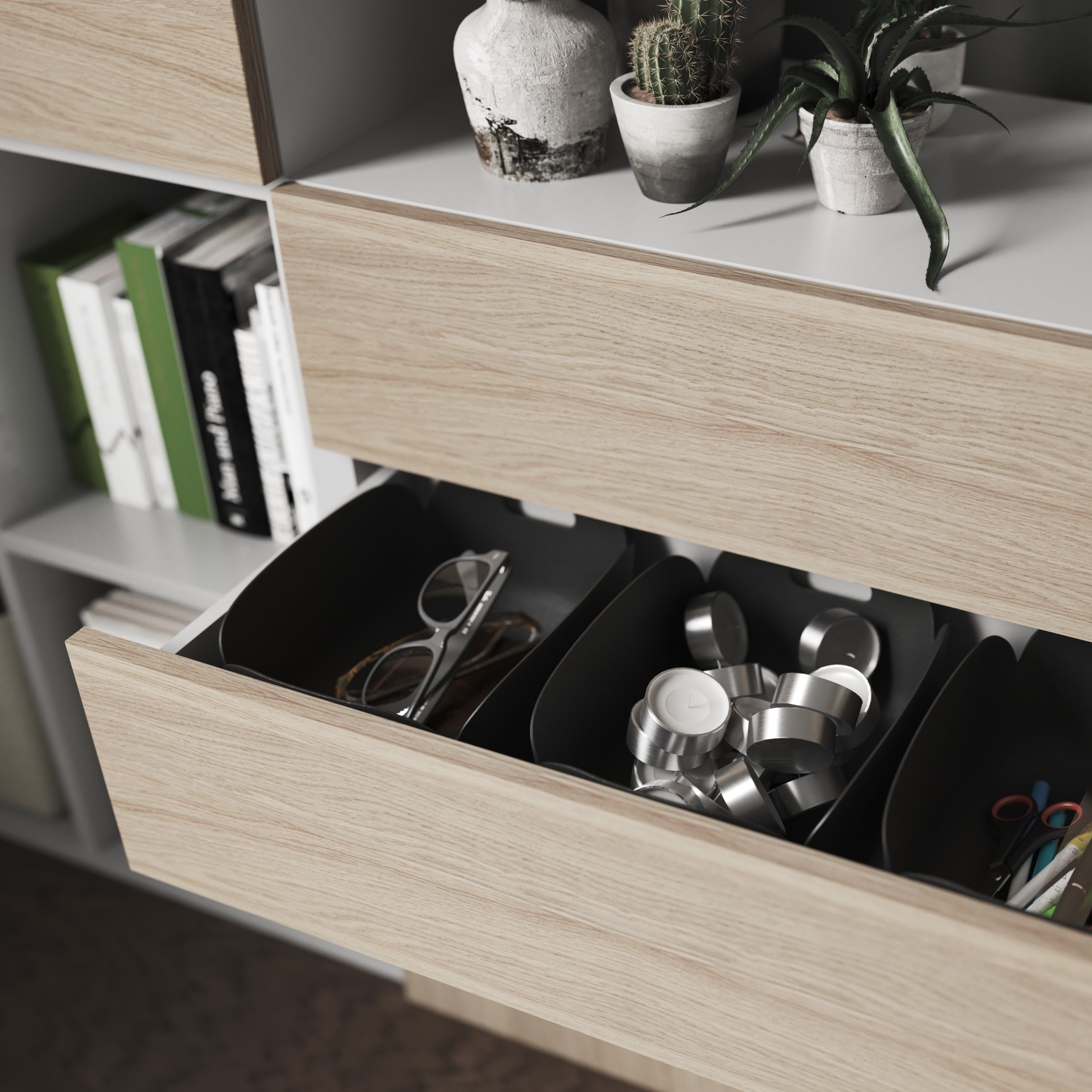 GoodHome Atomia Matt oak effect Slab External Drawer (H)184.5mm (W)997mm (D)500mm, Set of 2