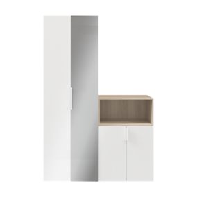 GoodHome Atomia Matt white oak effect Particle board Mirrored door Hallway storage unit kit (H)1125mm (W)1500mm (D)450mm