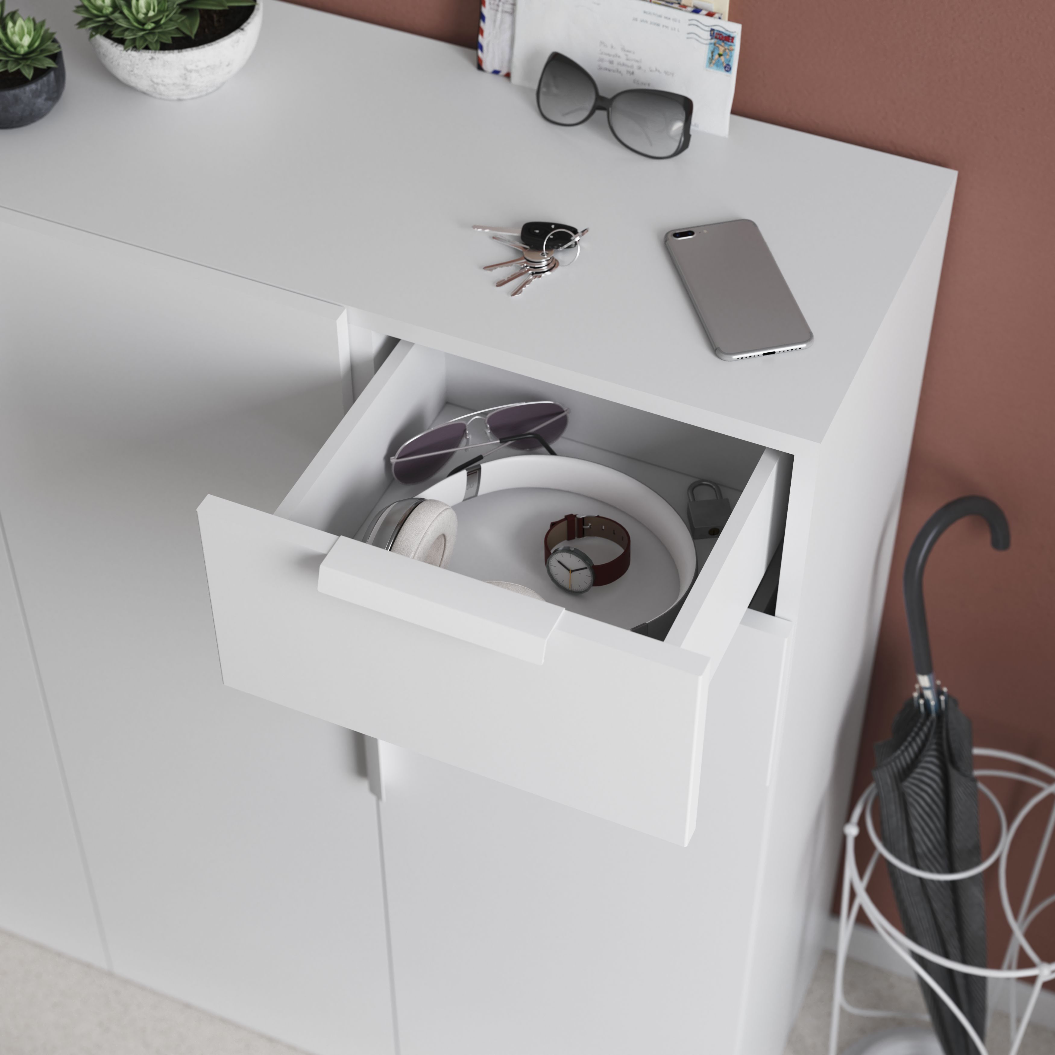 GoodHome Atomia Matt white Slab External Drawer (H)184.5mm (W)372mm (D)300mm, Set of 2