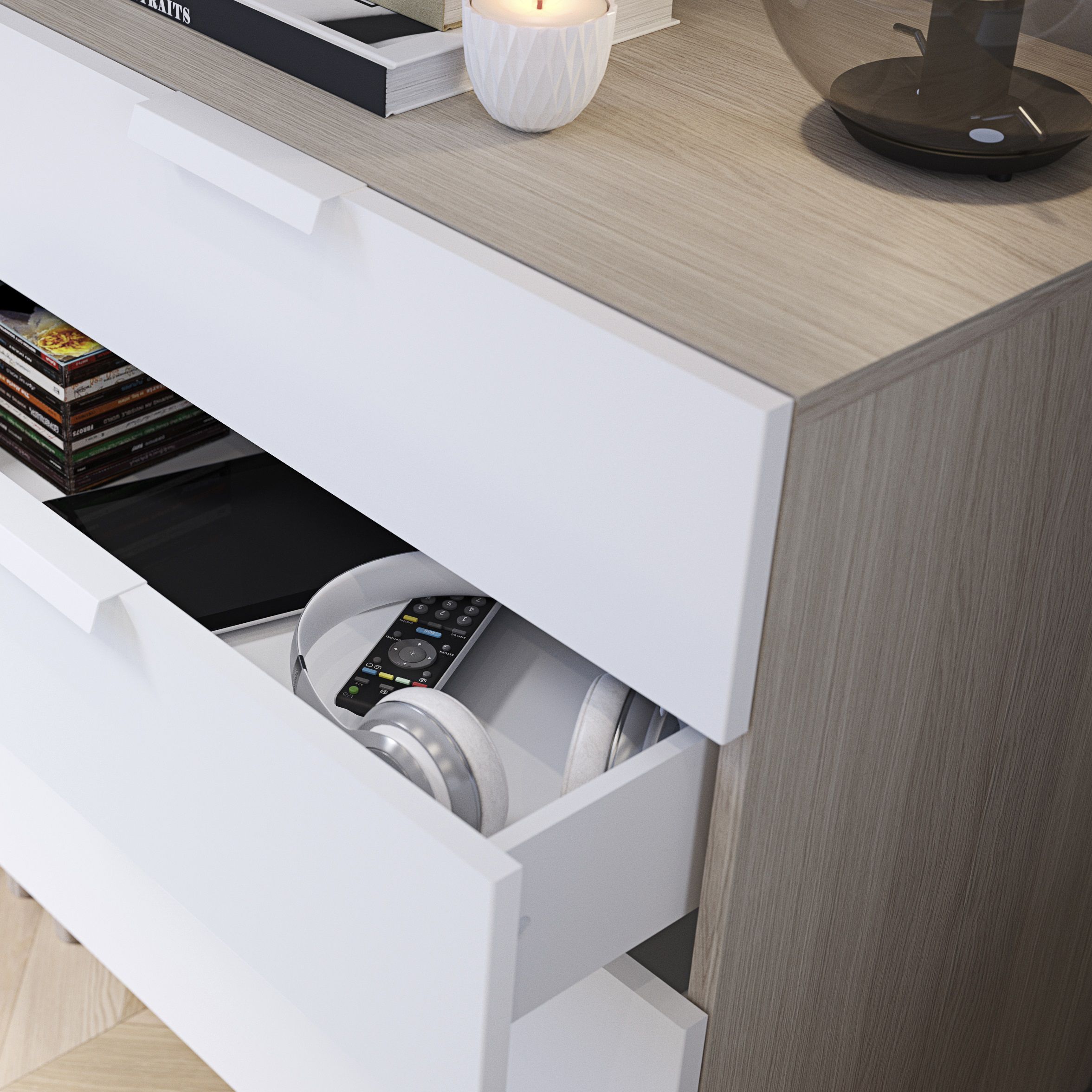 GoodHome Atomia Matt white Slab External Drawer (H)184.5mm (W)464mm (D)390mm, Set of 2