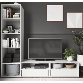GoodHome Atomia Matt white TV furniture stand with 4 shelves, (H)187.5cm x (W)200cm x (D)45cm
