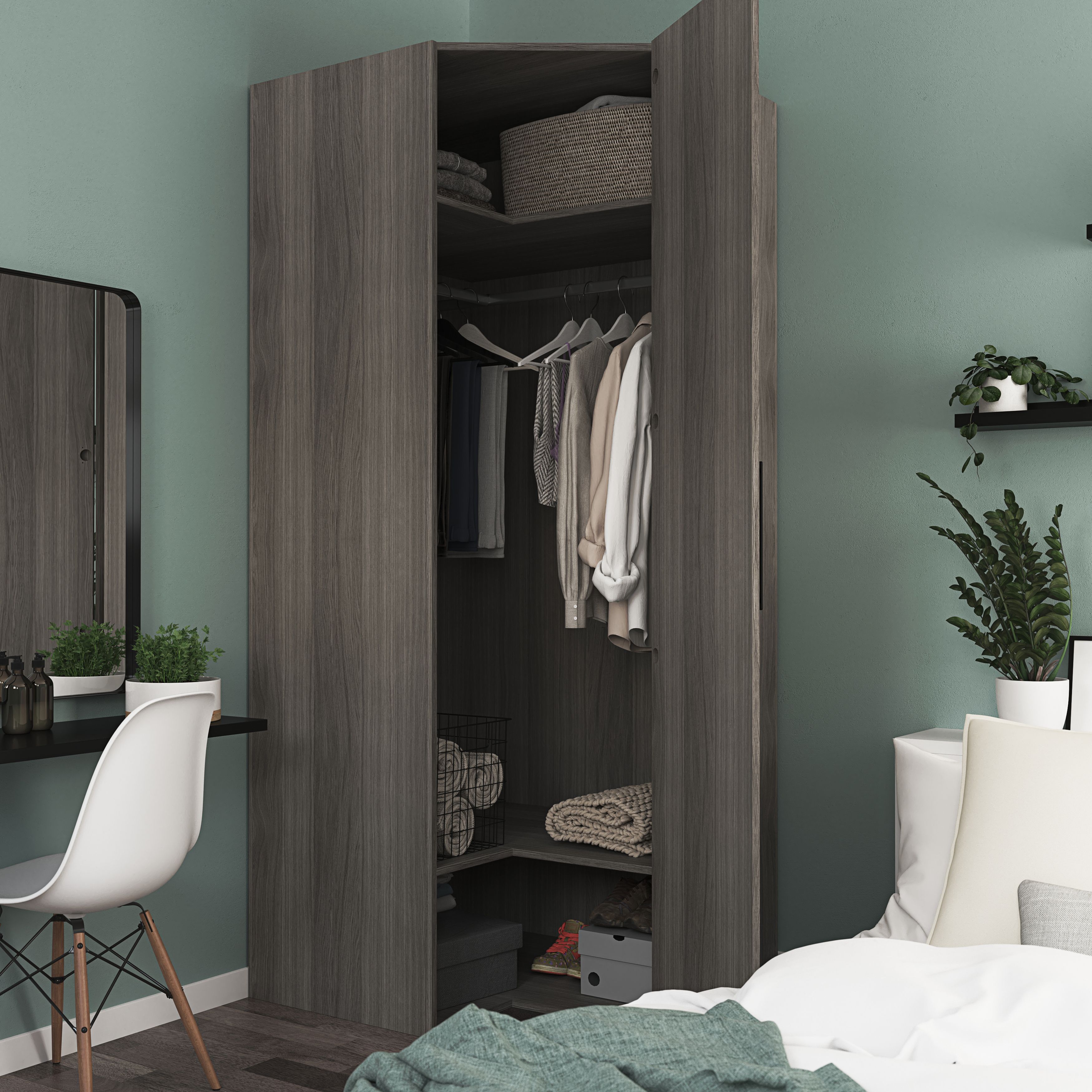 GoodHome Atomia Metallic effect Non extendable Wardrobe Corner hanging bar, (L)597mm (D)26mm