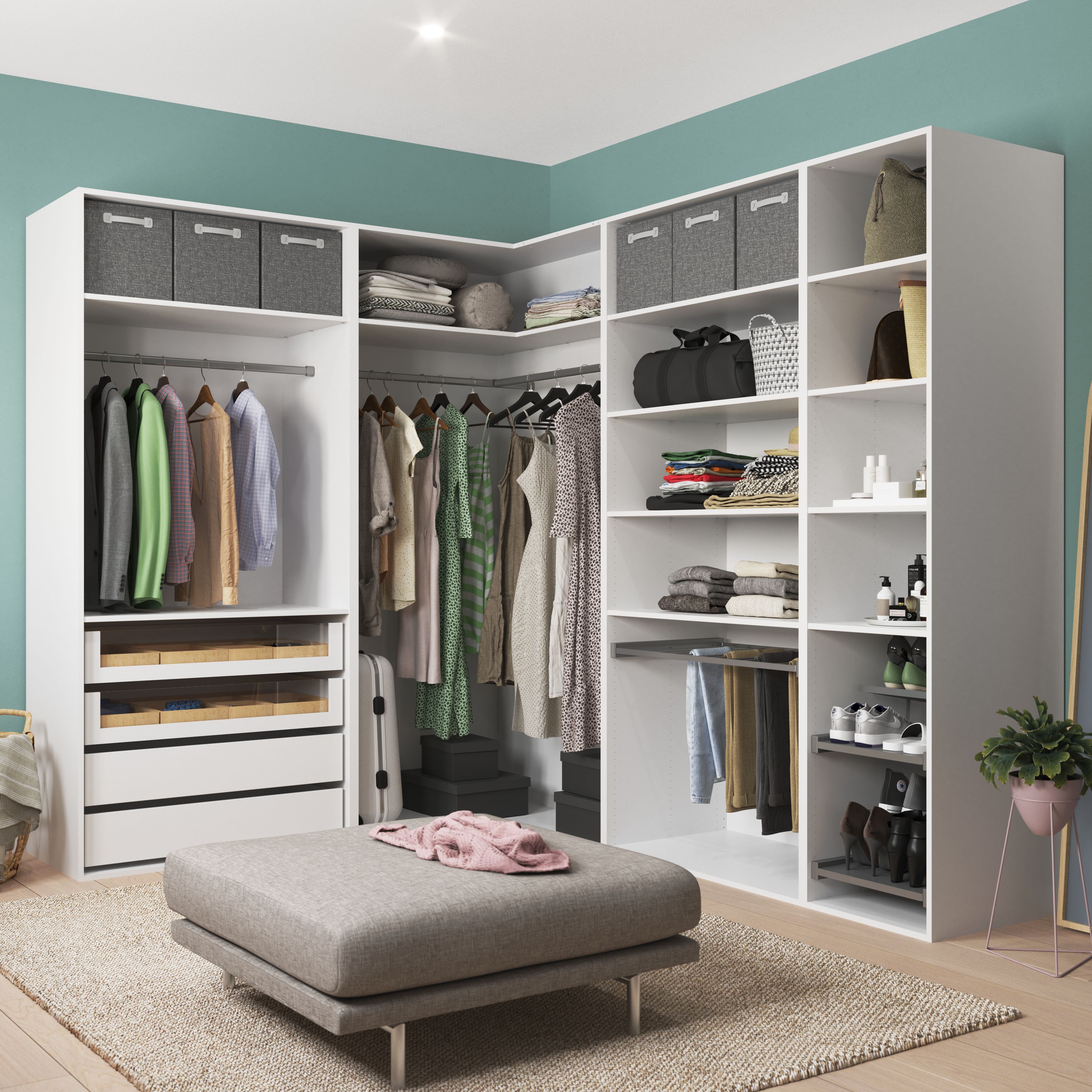 GoodHome Atomia Metallic effect Non extendable Wardrobe Corner hanging bar, (L)597mm (D)26mm