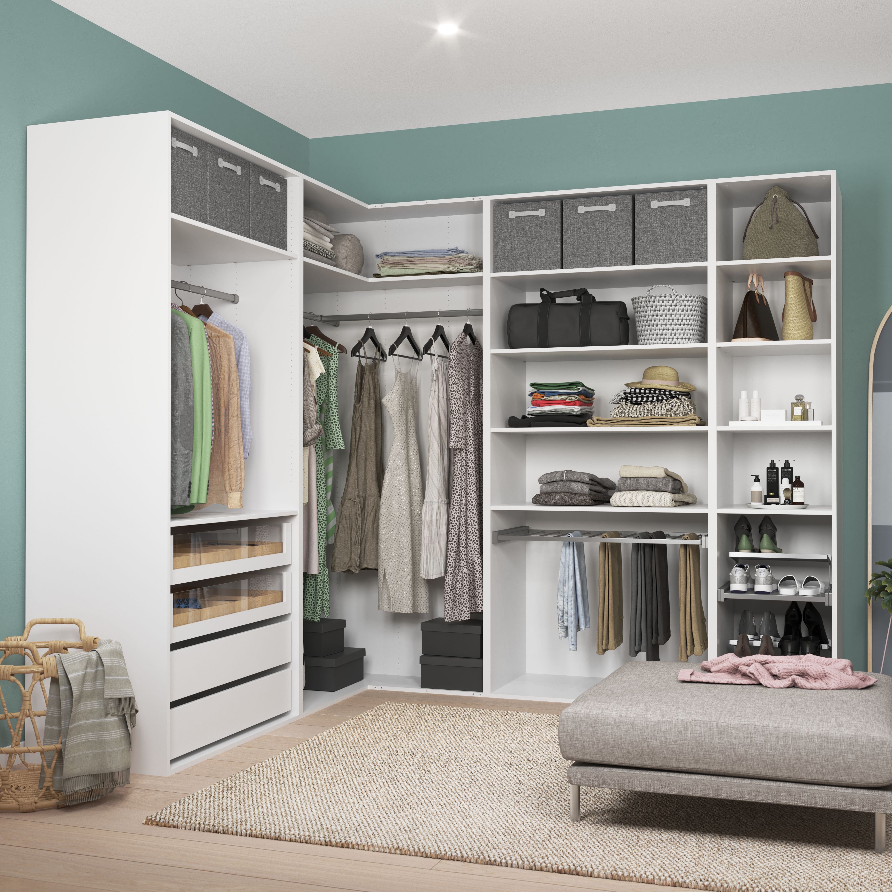 GoodHome Atomia Metallic effect Non extendable Wardrobe Corner hanging bar, (L)597mm (D)26mm