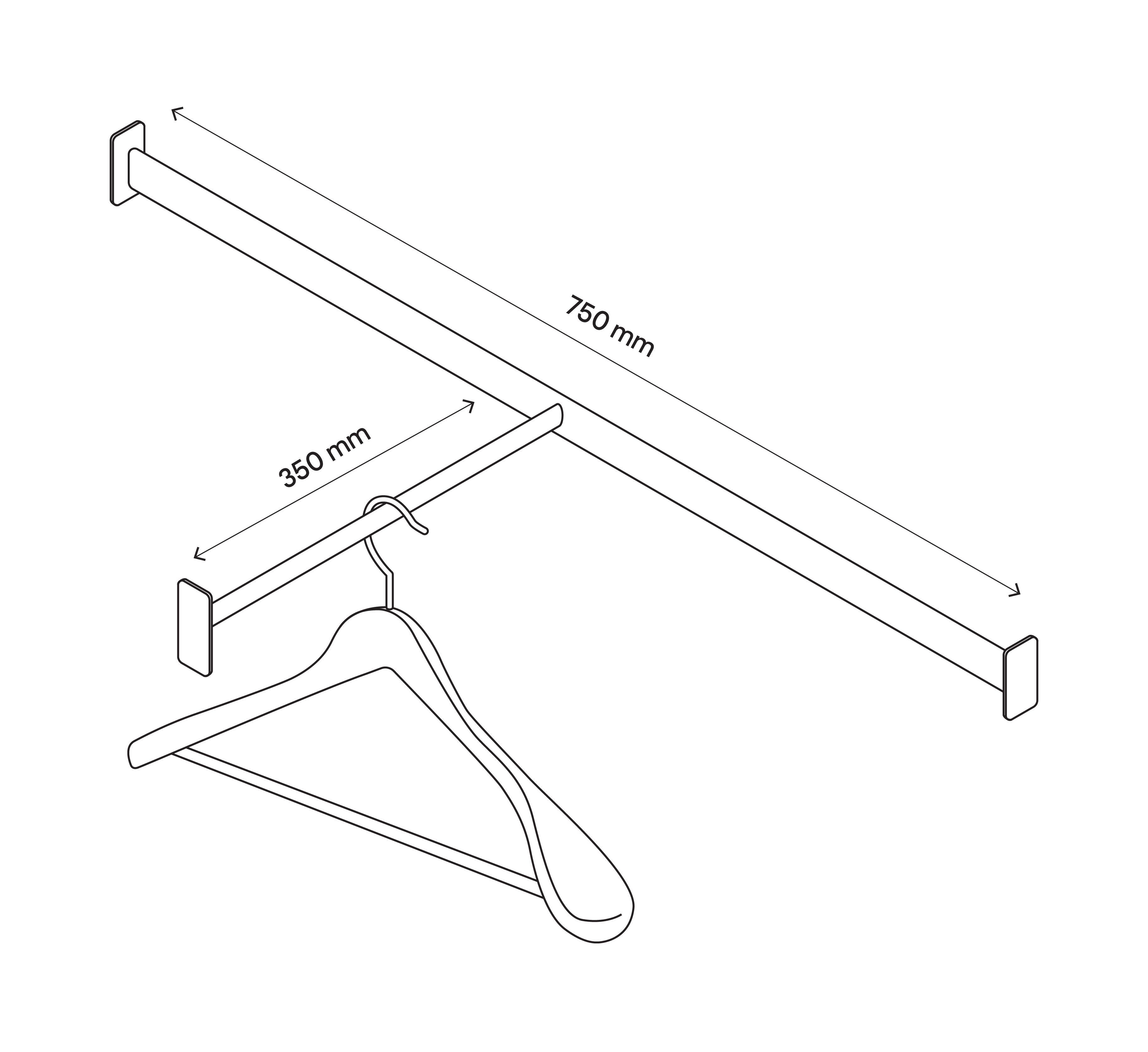 GoodHome Atomia Metallic effect Non extendable Wardrobe Frontal hanging bar, (L)713mm (D)305mm