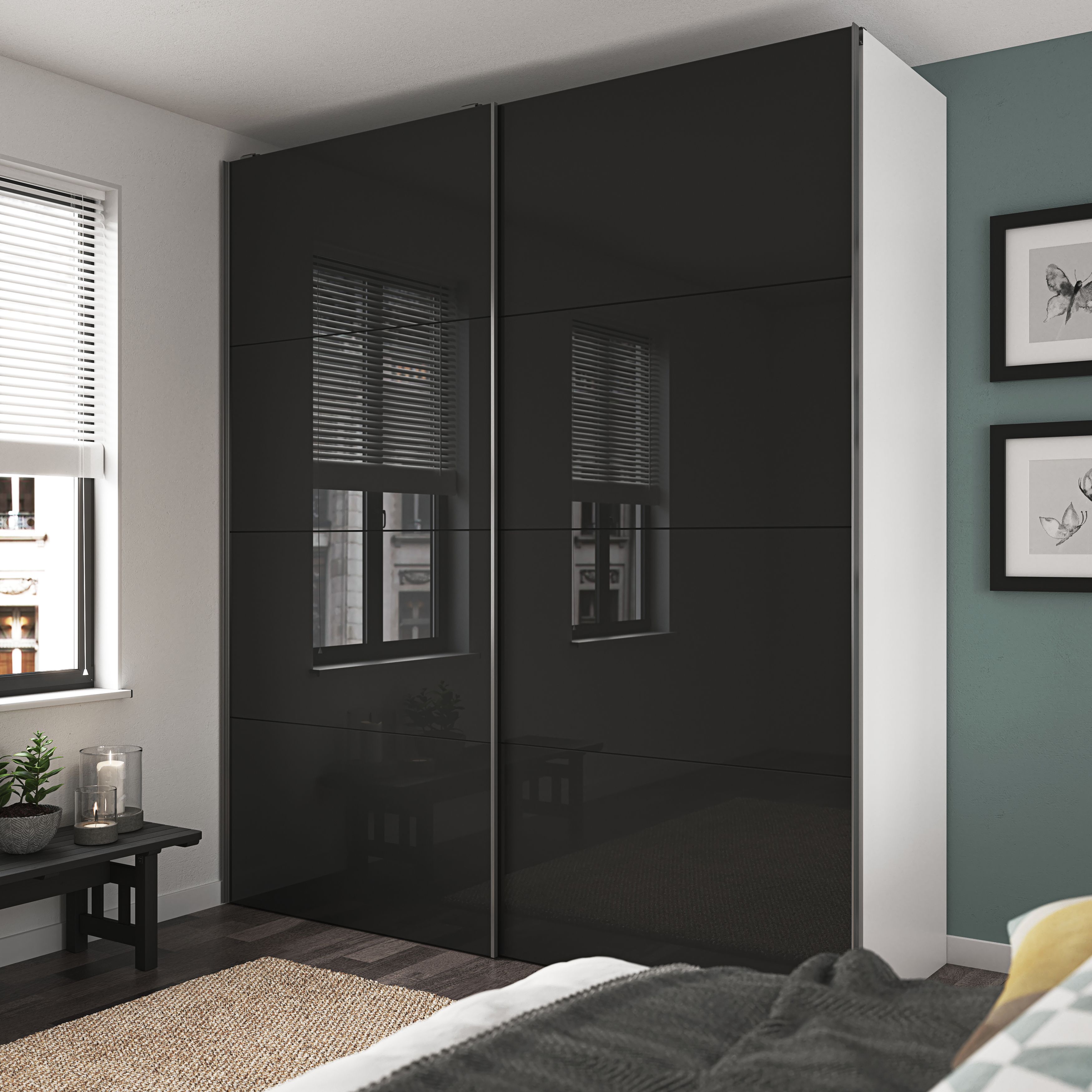GoodHome Atomia Modern High gloss Anthracite & white Particle board Large Double Wardrobe (H)2250mm (W)2000mm (D)655mm