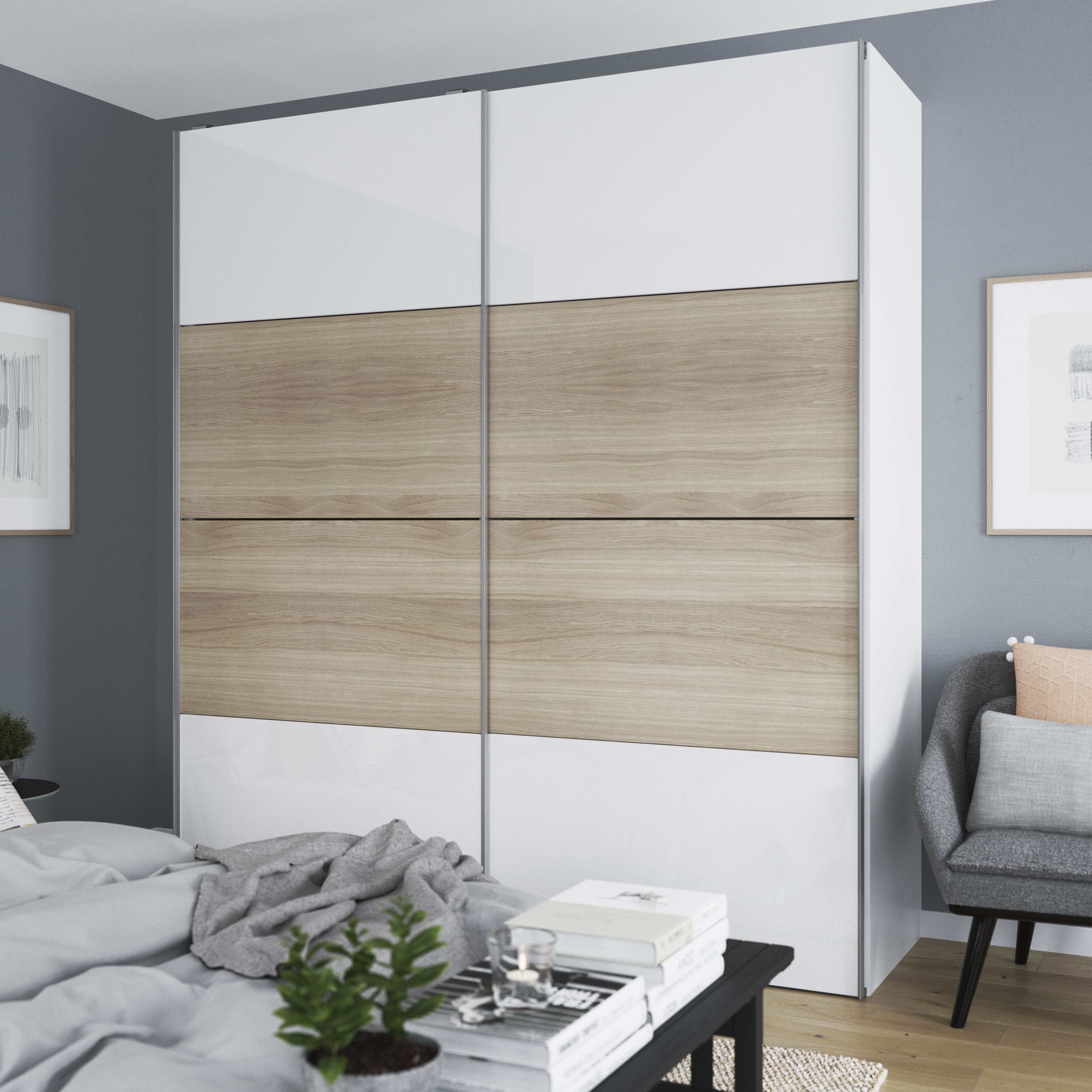 GoodHome Atomia Oak effect Matt Sliding wardrobe door, (H)560mm (W) 987mm Pack of 4