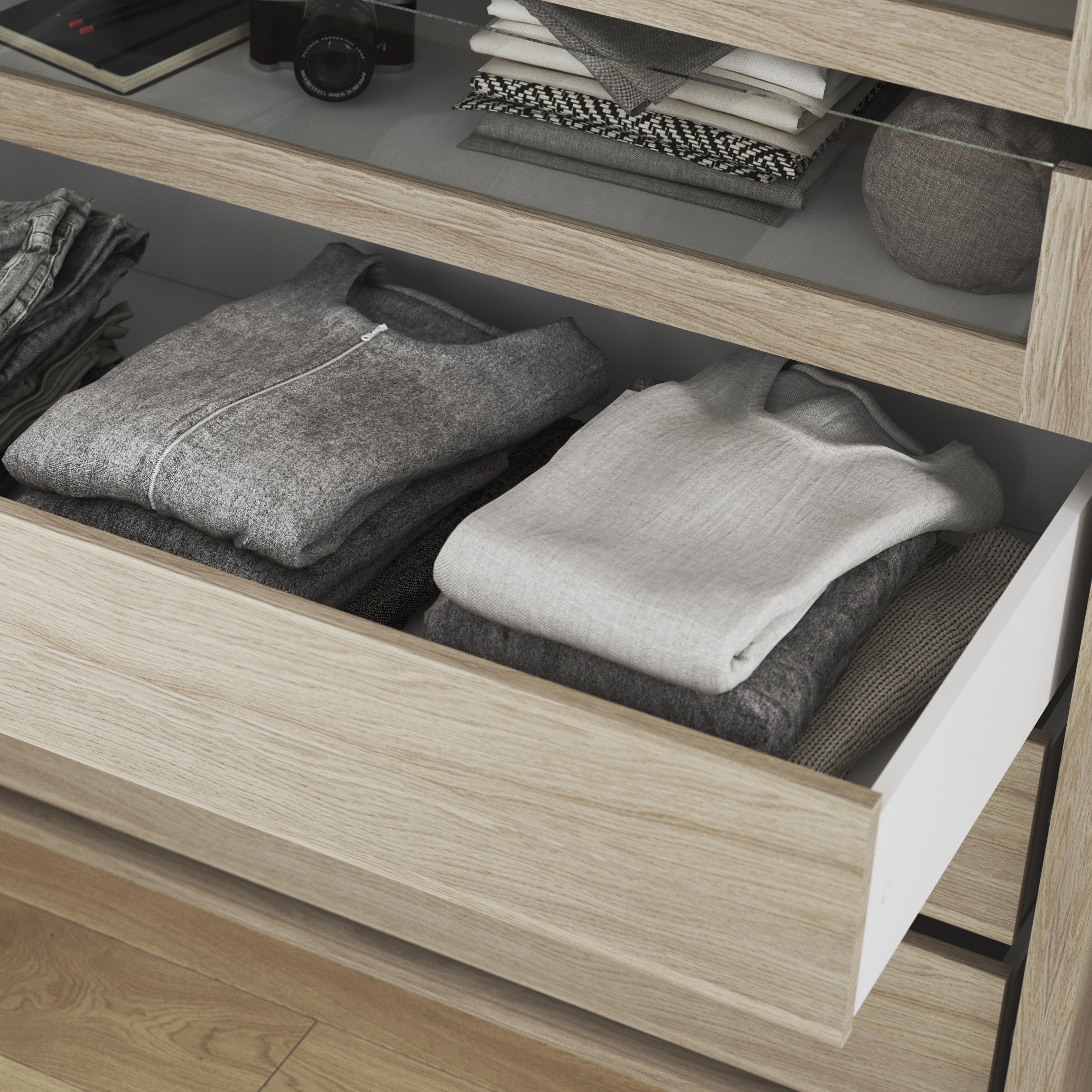 GoodHome Atomia Oak effect Slab Internal Drawer (H)170mm (W)339mm (D)390mm