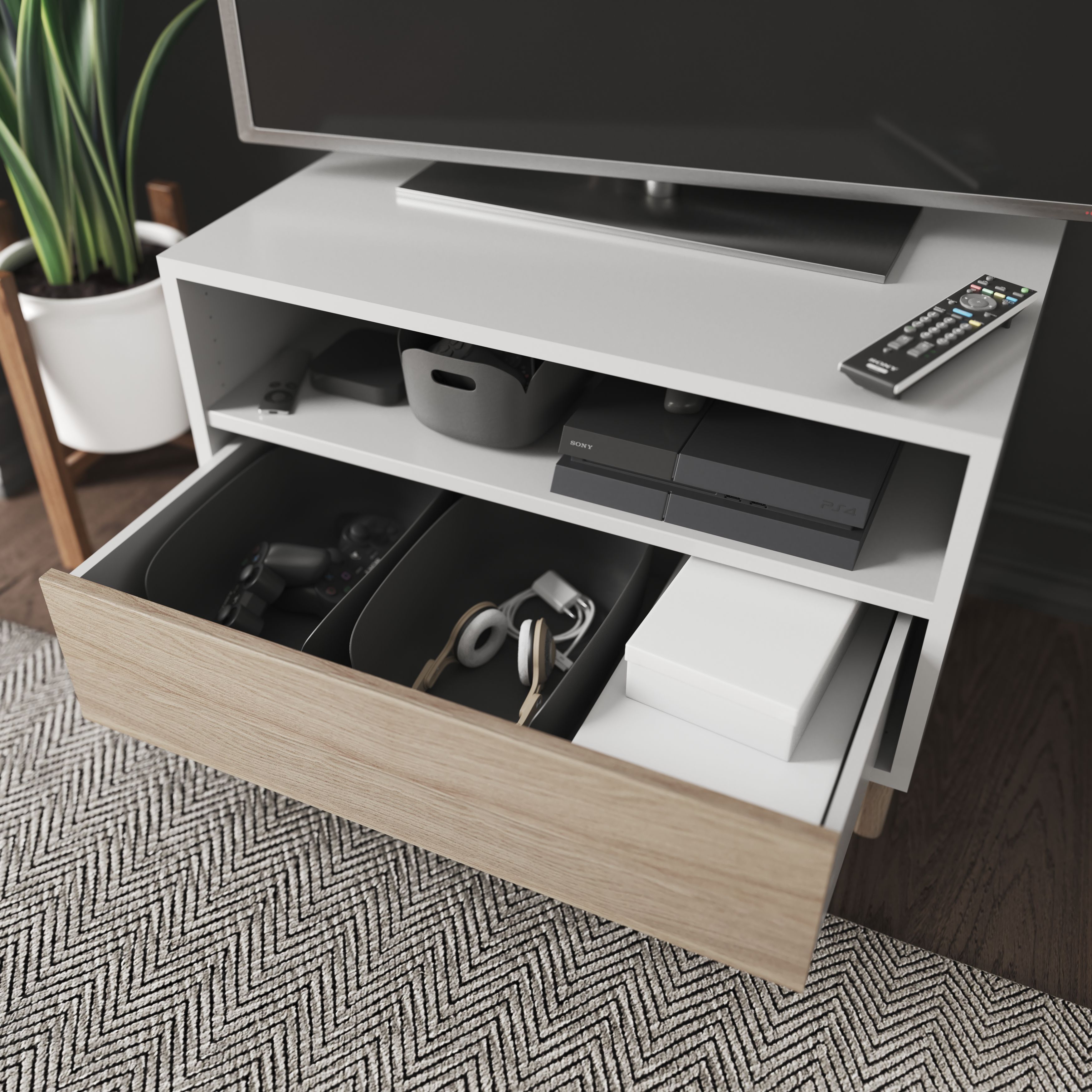 GoodHome Atomia Oak effect Slab Internal Drawer (H)170mm (W)714mm (D)390mm