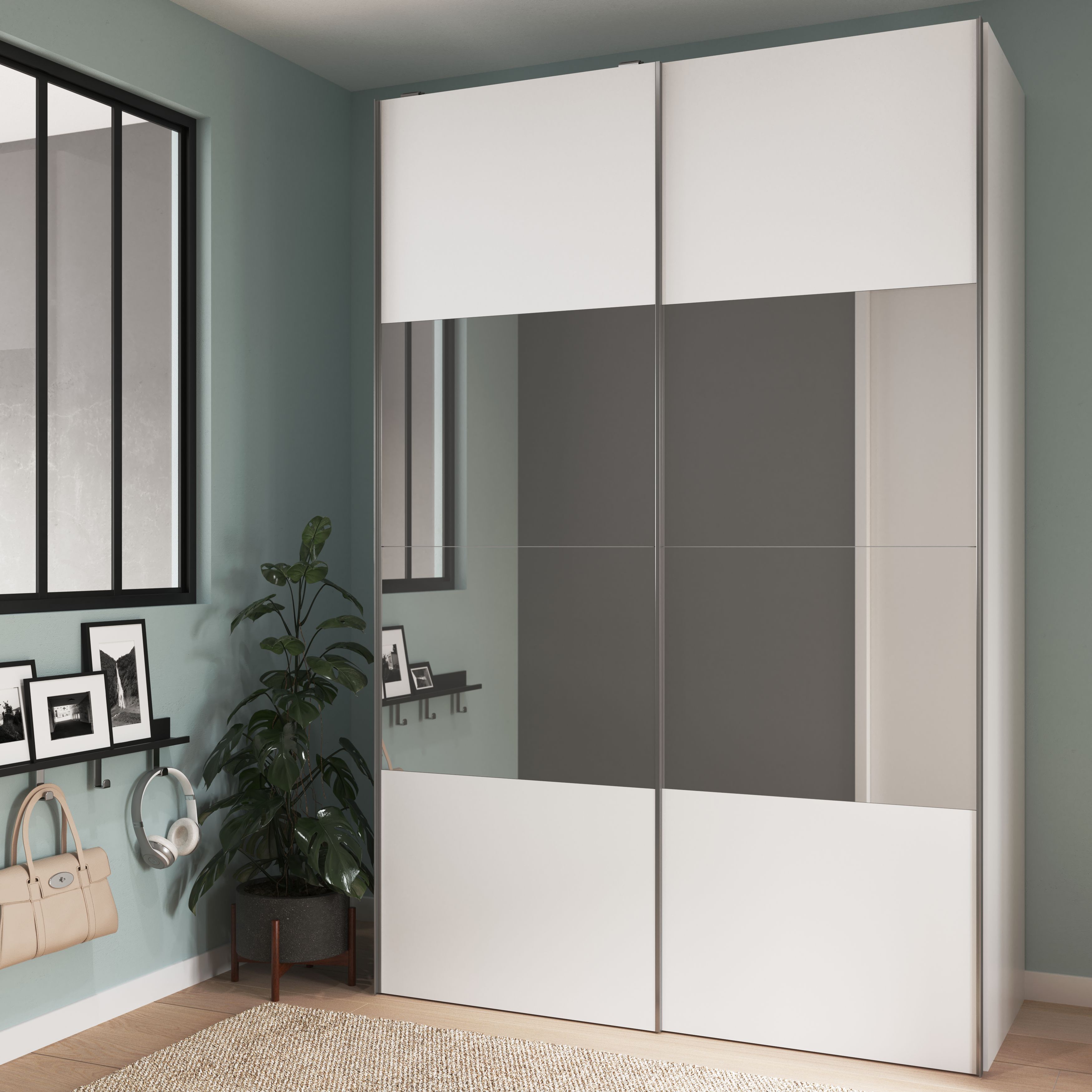 GoodHome Atomia White Particle board Mirrored Wardrobe (H)2250mm (W)1500mm (D)655mm