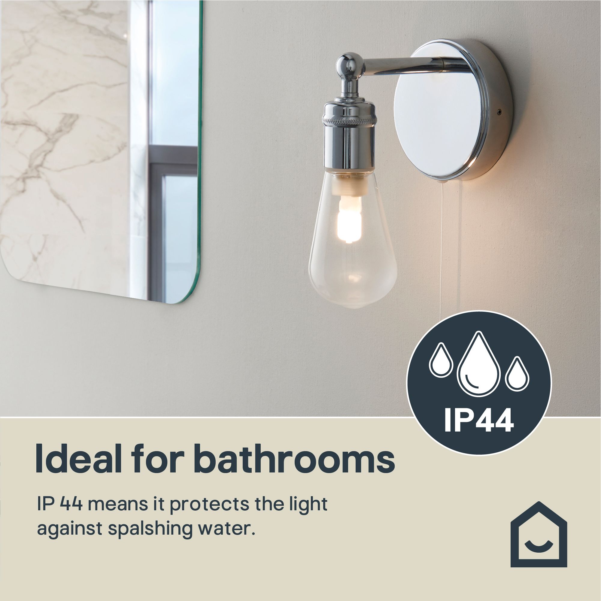 GoodHome Audun Chrome effect Bathroom Wired Wall light