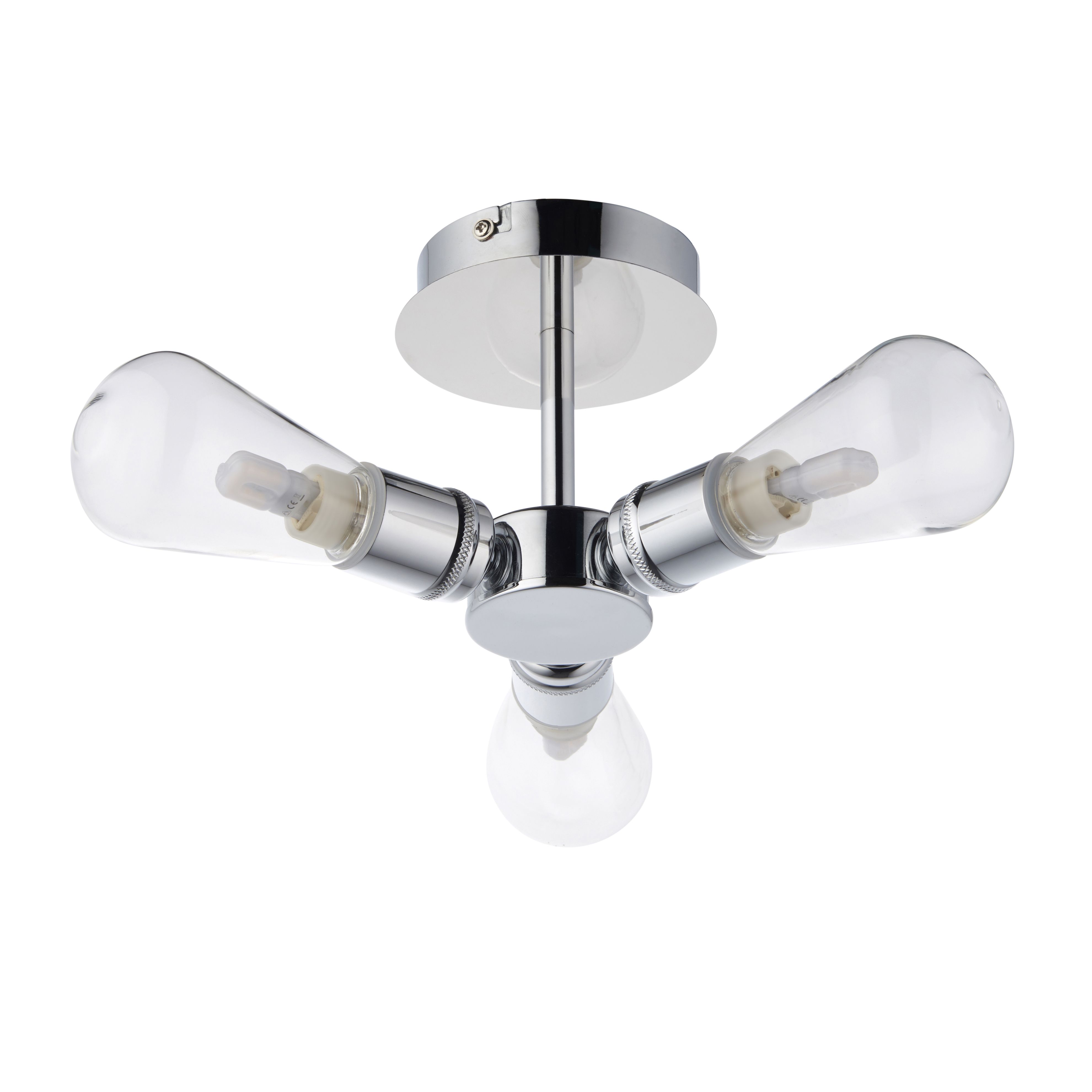 GoodHome Audun Glass & metal Chrome effect 3 Lamp Bathroom Ceiling light