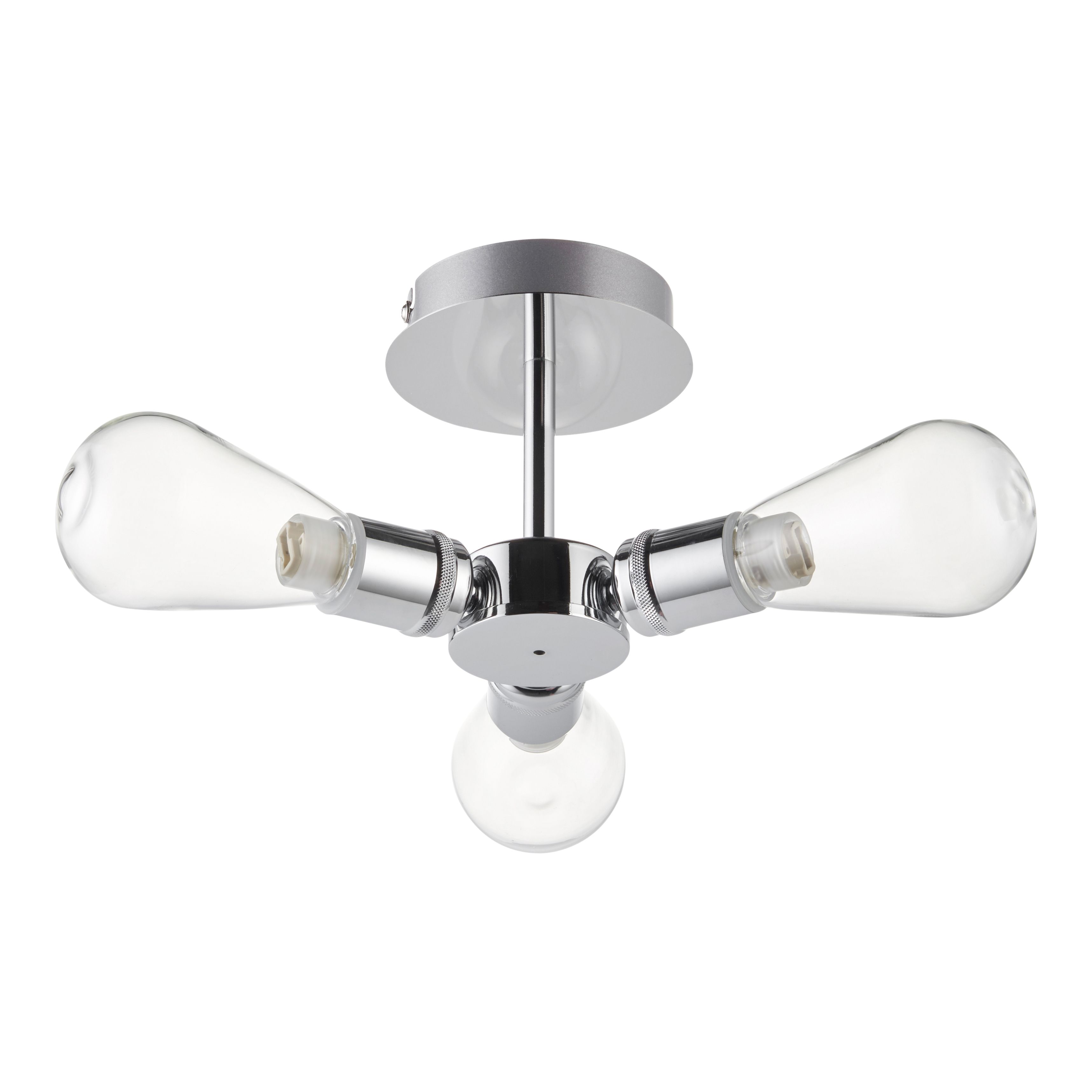 GoodHome Audun Glass & metal Chrome effect 3 Lamp Bathroom Ceiling light