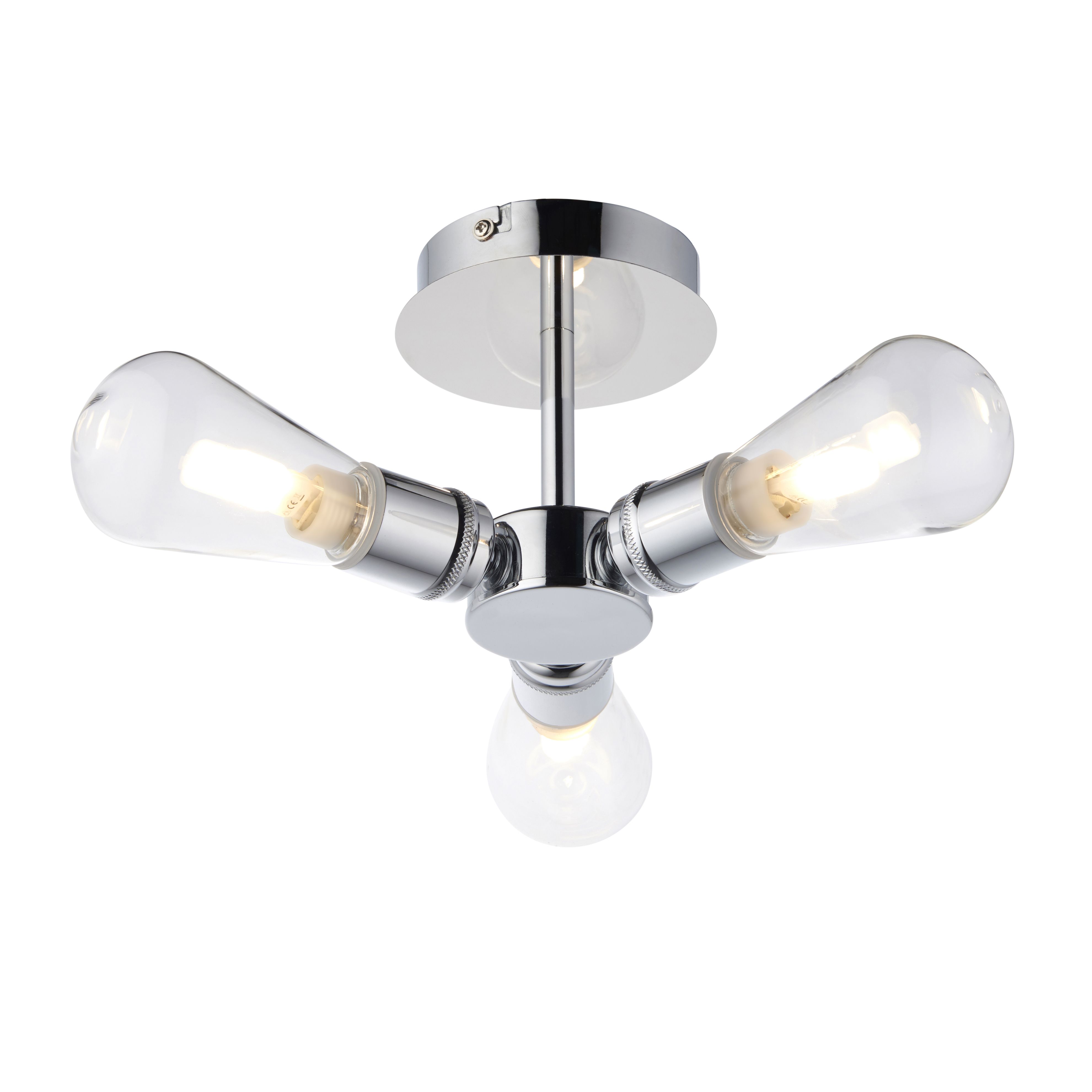 GoodHome Audun Glass & metal Chrome effect 3 Lamp Bathroom Ceiling light
