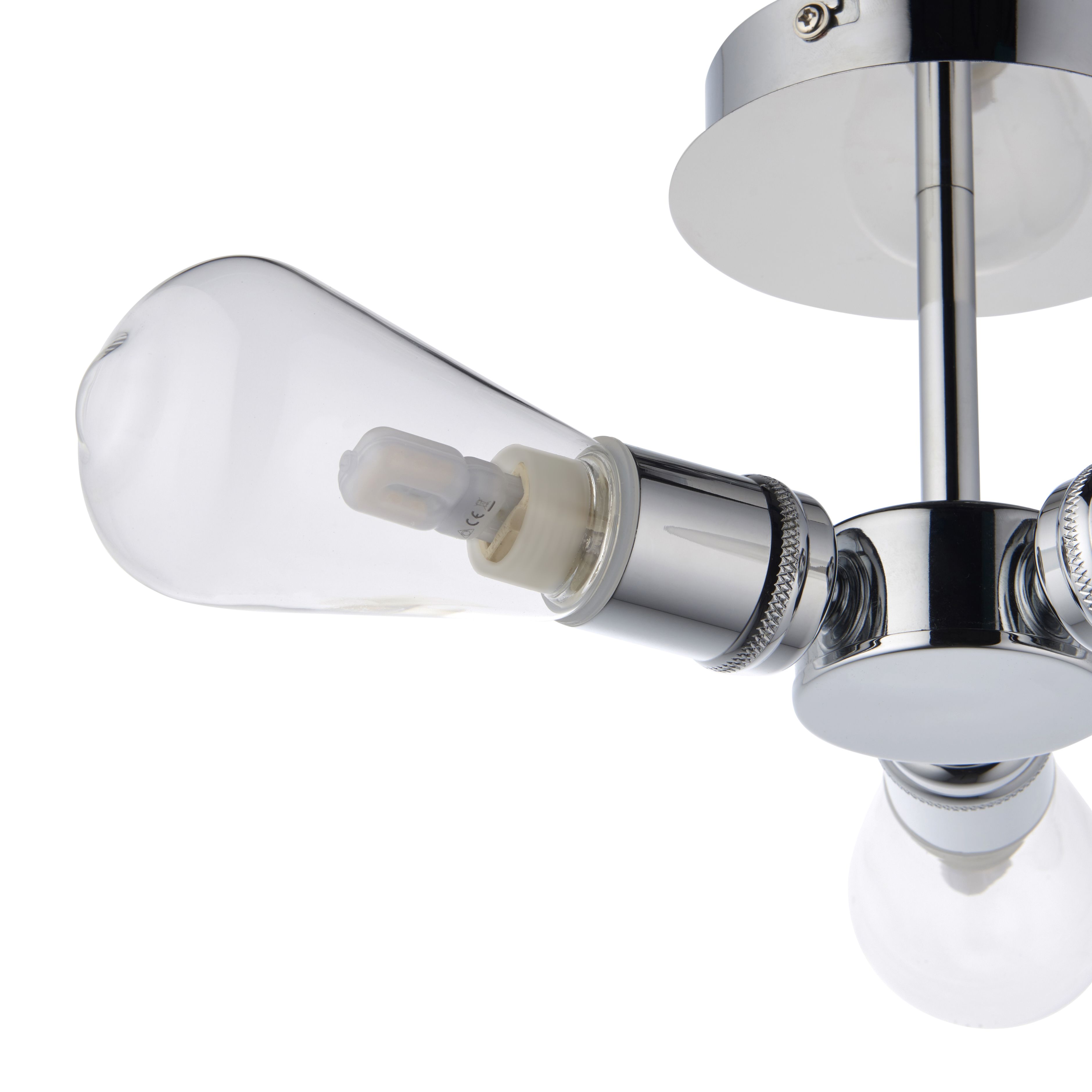 GoodHome Audun Glass & metal Chrome effect 3 Lamp Bathroom Ceiling light